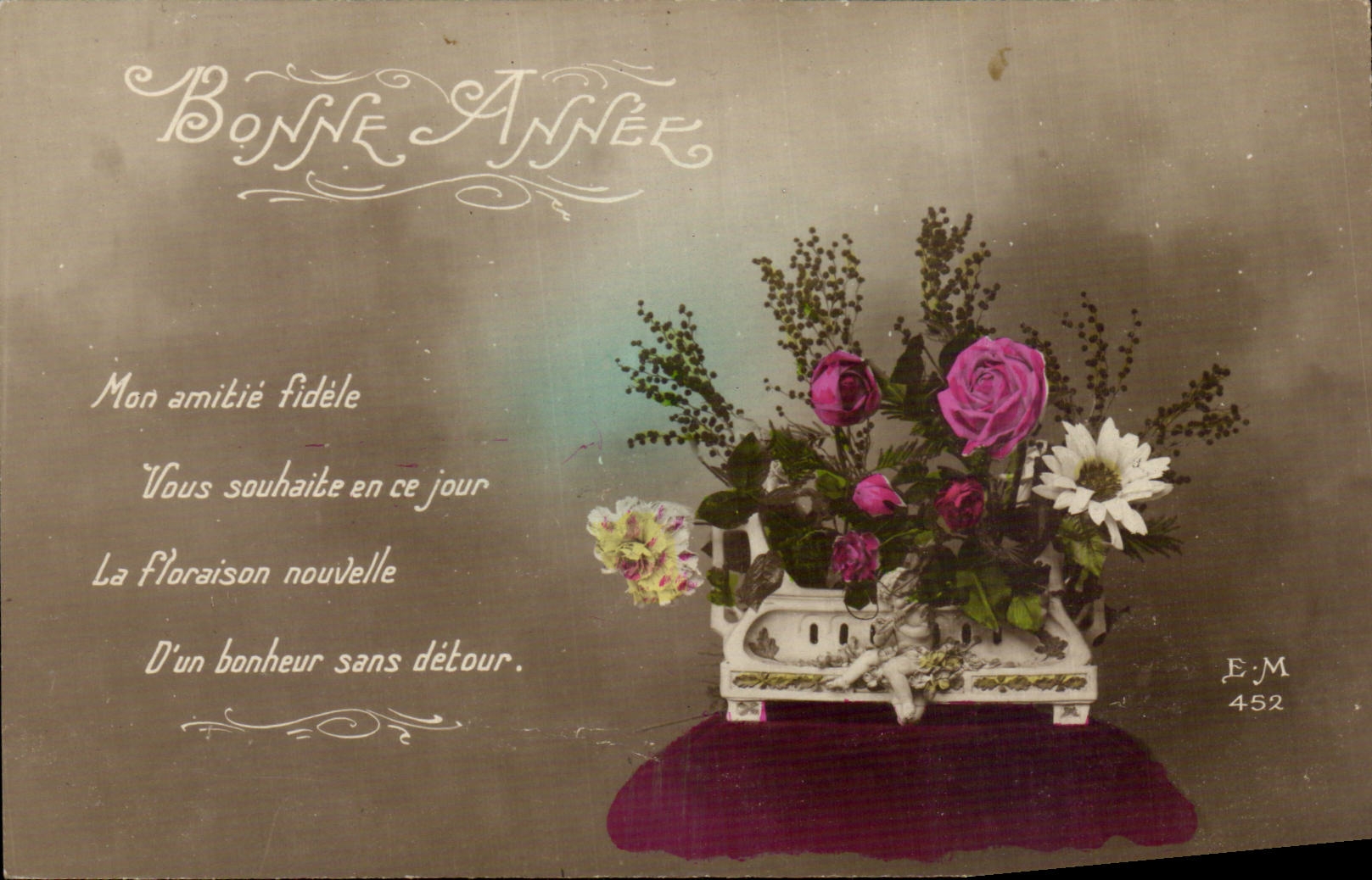 Blumen - Blumen - gluckliches neues Jahr - Blumen im recht victorian Topf - CPA