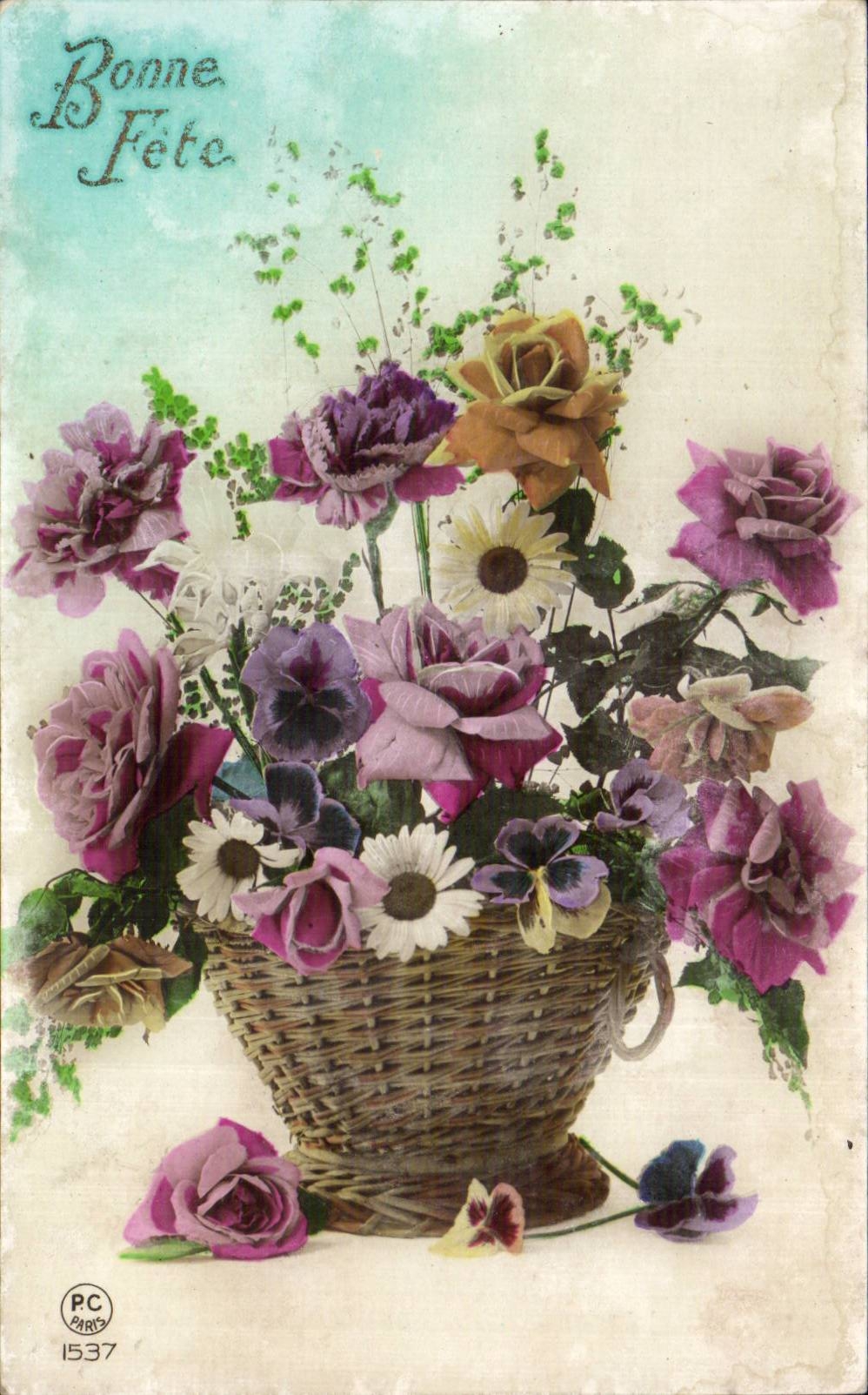 Blumen - Blumen - gutes Festival - hubscher Blumenstrauss mit Ganseblumchen - CPA