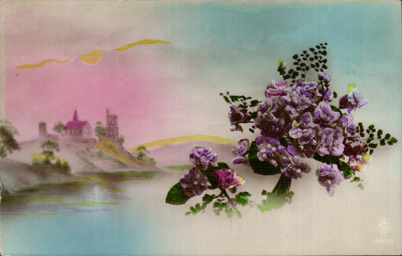 Blumen - Blumen - Blumen im Nebel - Kirche - CPA