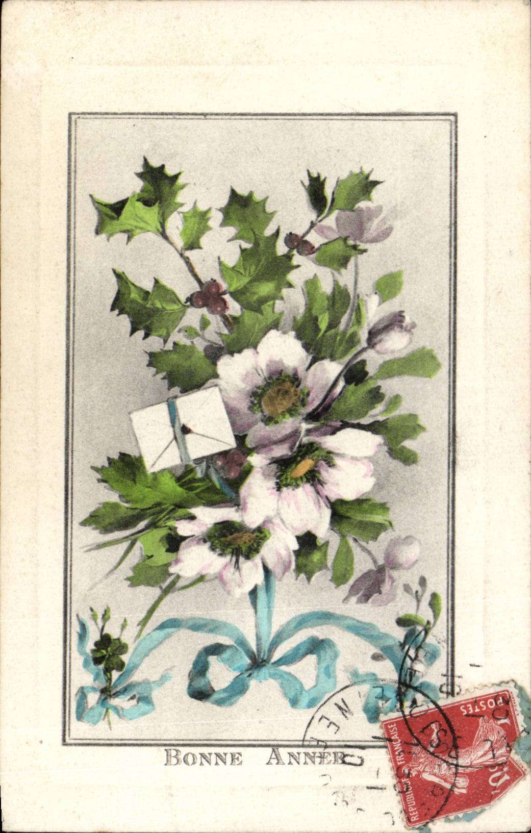 Blumen - Blumen - Blumen mit Stechpalme - houx - CPA