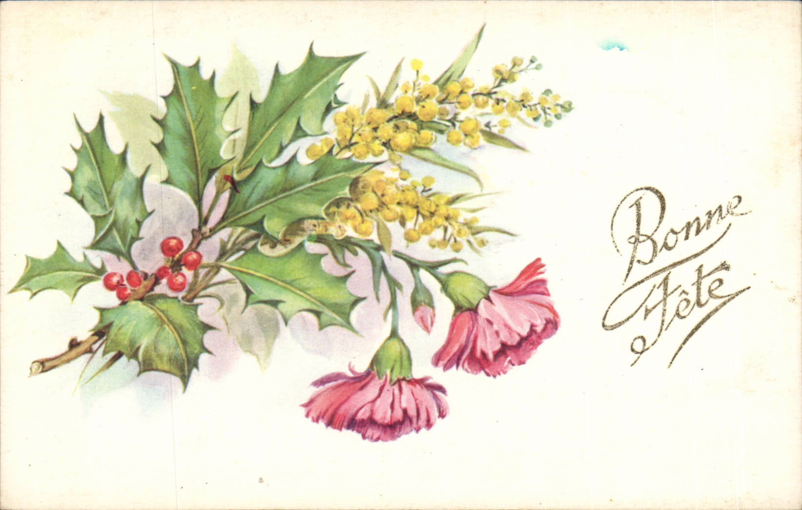 Blumen - Blumen - Blumen mit Stechpalme - houx - CPA