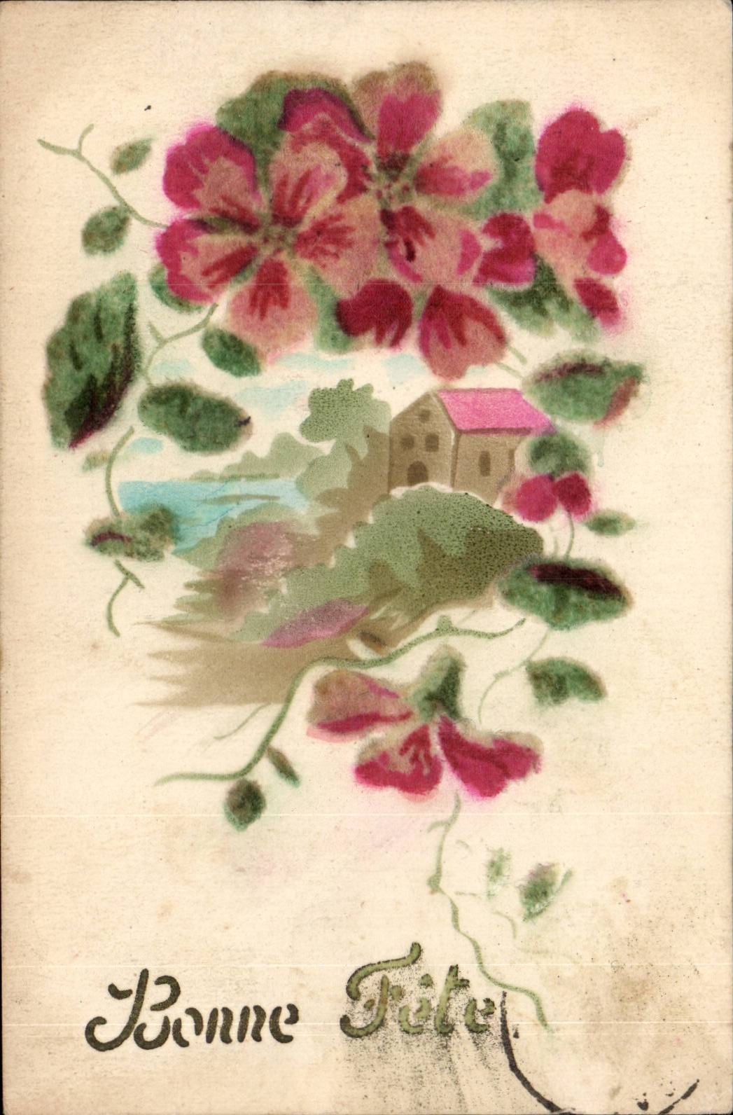 Blumen - Blumen - traumerische Blumen- und Landszene - CPA