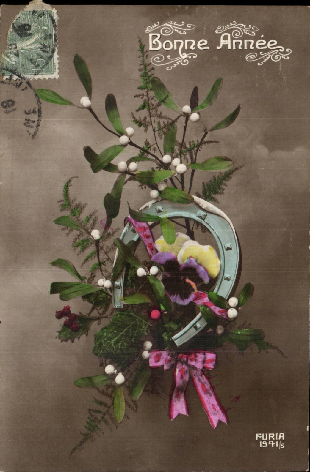 Fetes - Bonne Annee - houx - holly - CPA 