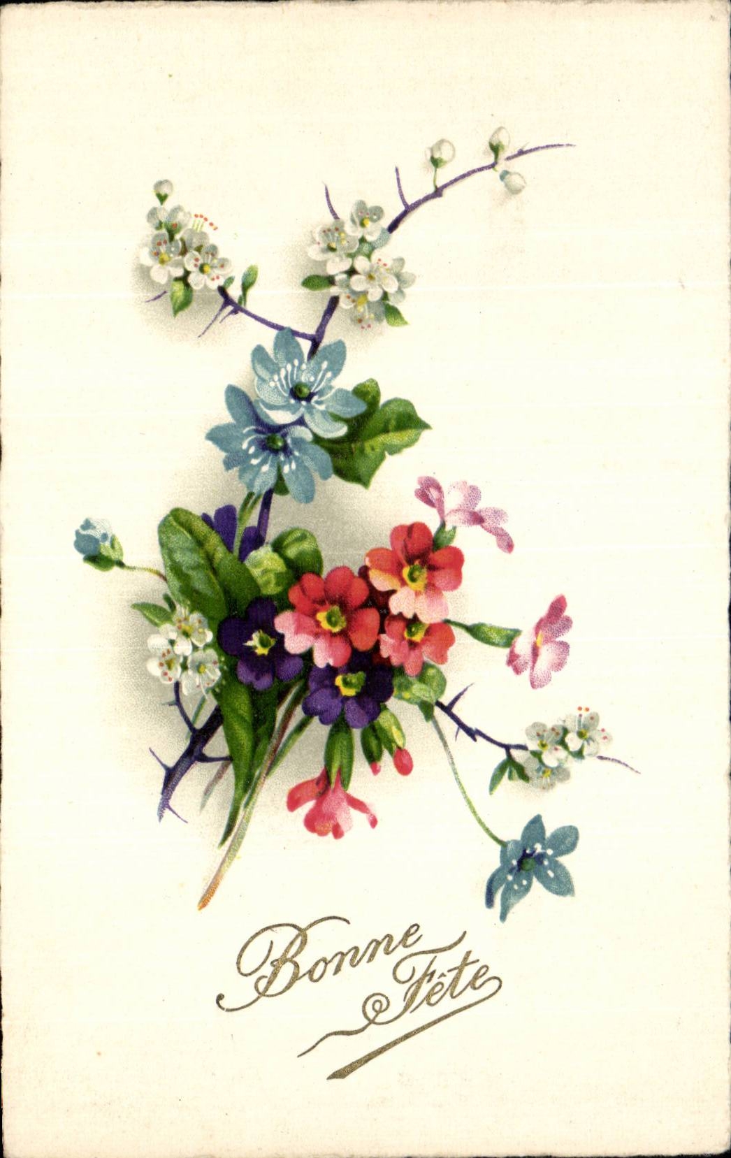 Blumen - Blumen - hubscher Sprig weg von den Blumen - gluckliches neues Jahr - CPA