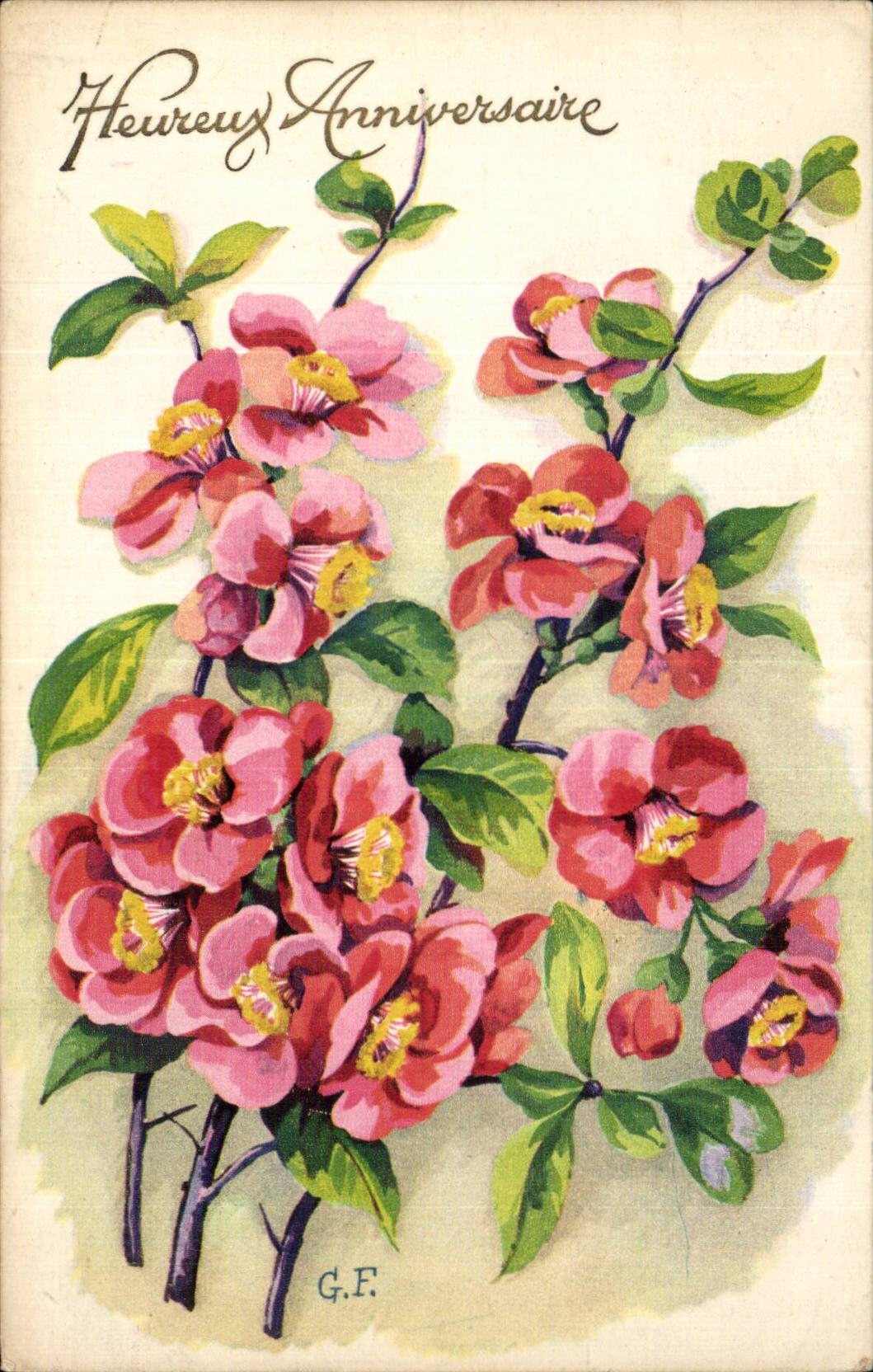 Blumen - recht rosafarbene Blumen - CPA