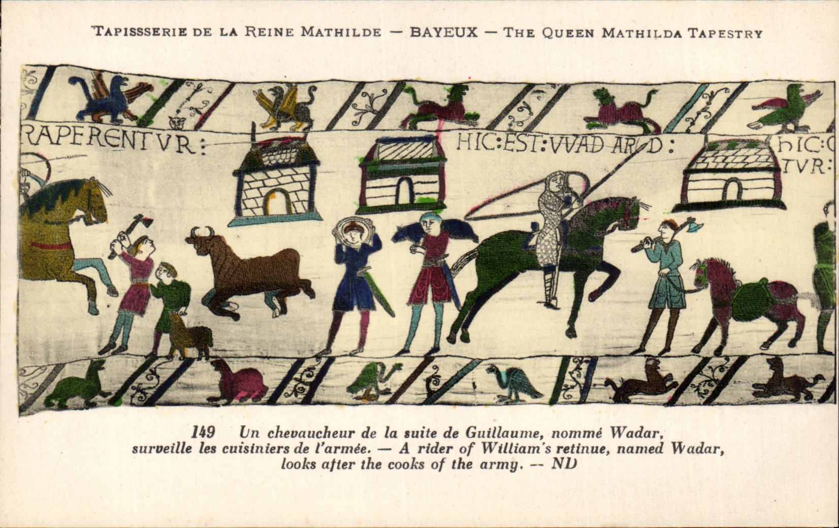 CPA Bayeux Tapisserie of the queen Mathilde One goes up in saddle and the riders