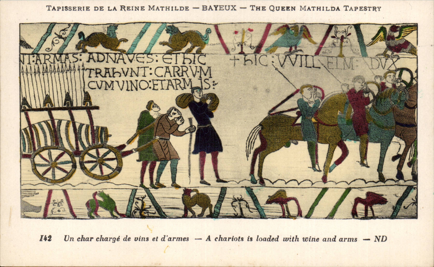 CPA Bayeux Tapisserie of the Mathilde queen a tank charges with wines and weapons