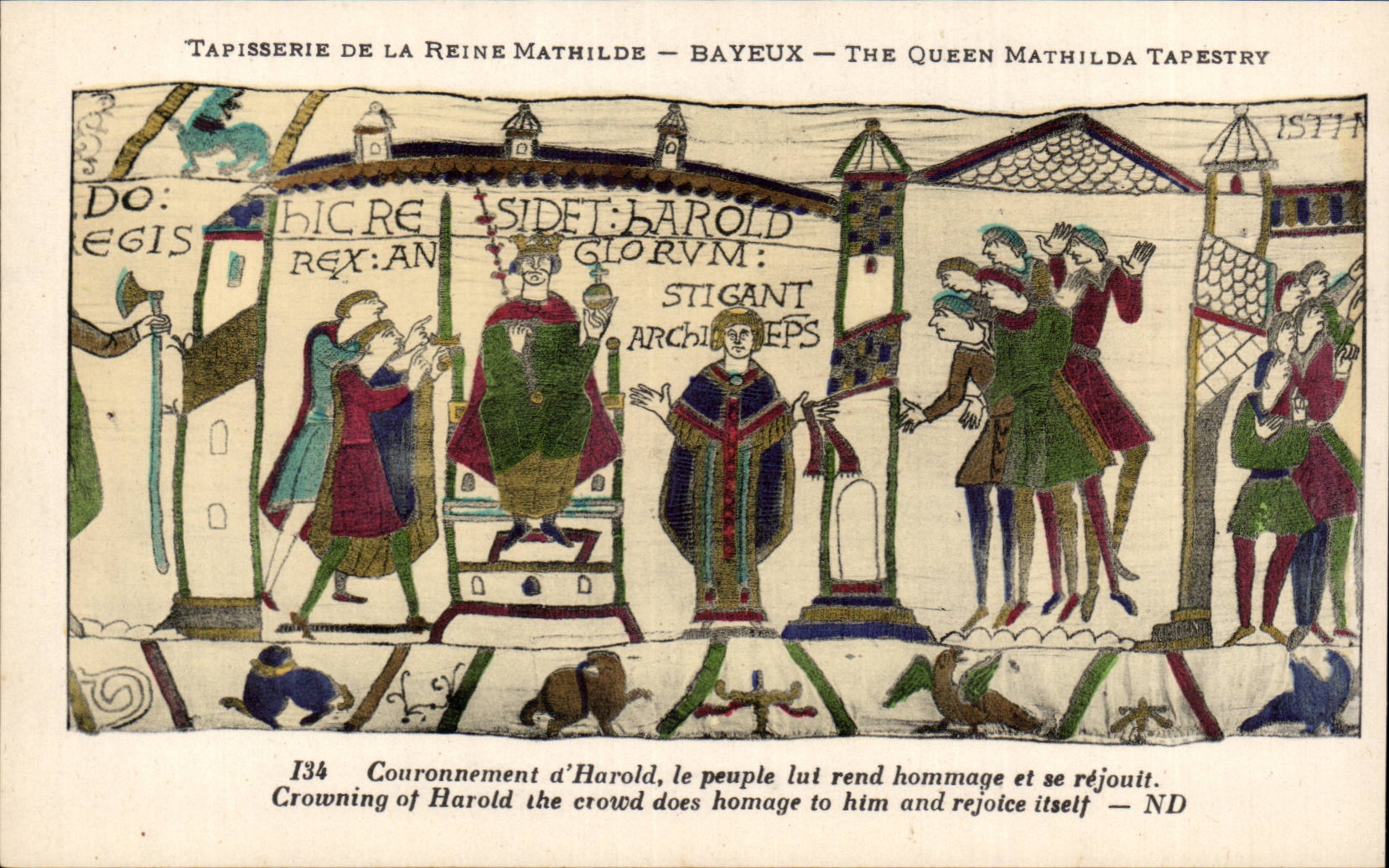 CPA Bayeux Tapestry of the queen Mathilde Crowning of Harold