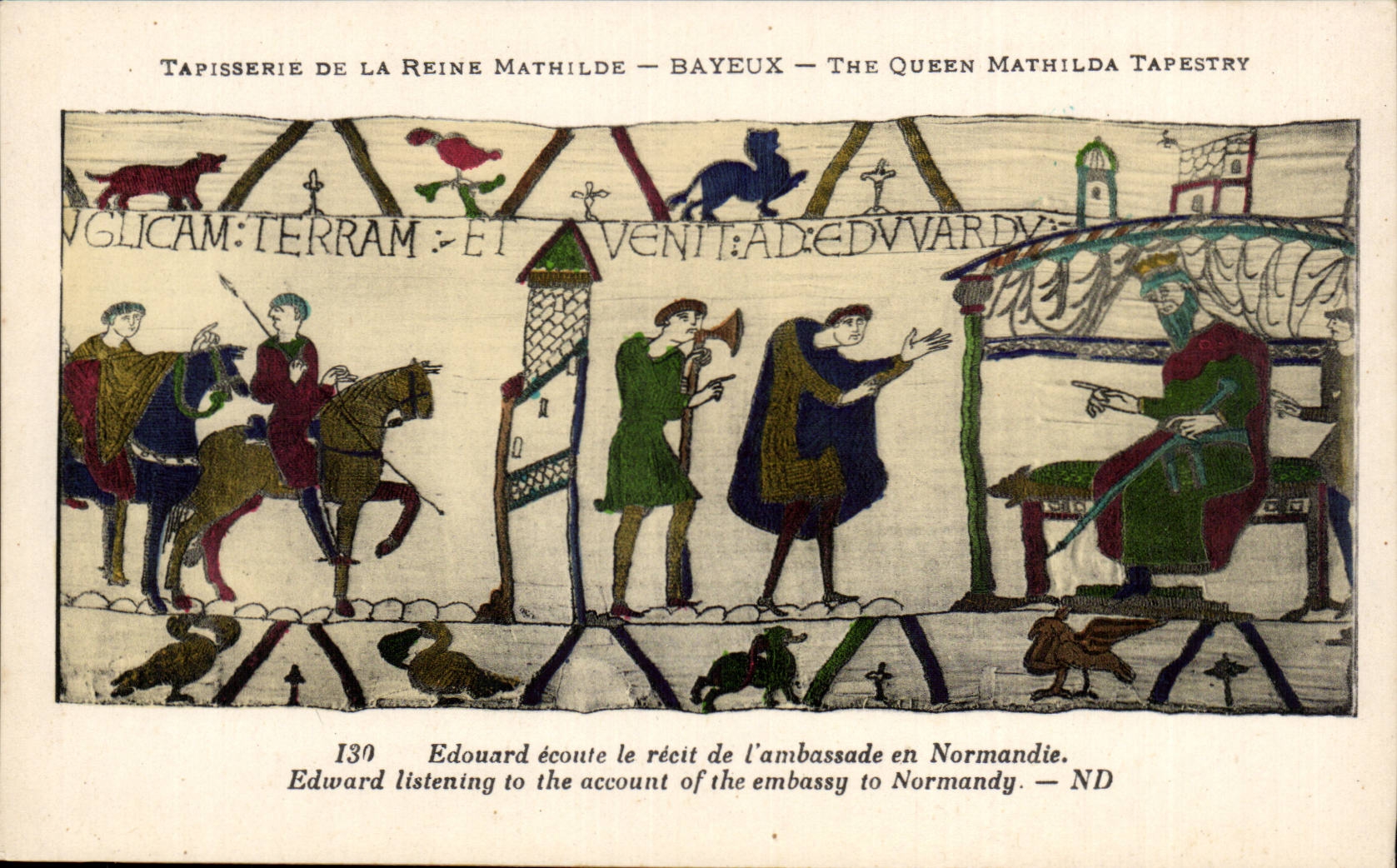 CPA Bayeux Tapisserie der Konigin Mathilde Edouard hort zum Konto der Botschaft von Normandie