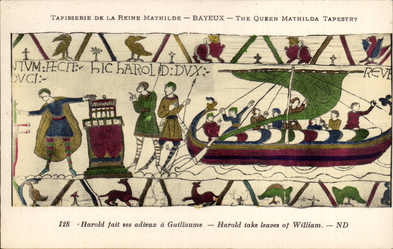 CPA Bayeux Tapisserie of the queen Mathilde Harold bids her farewell has Guillaume
