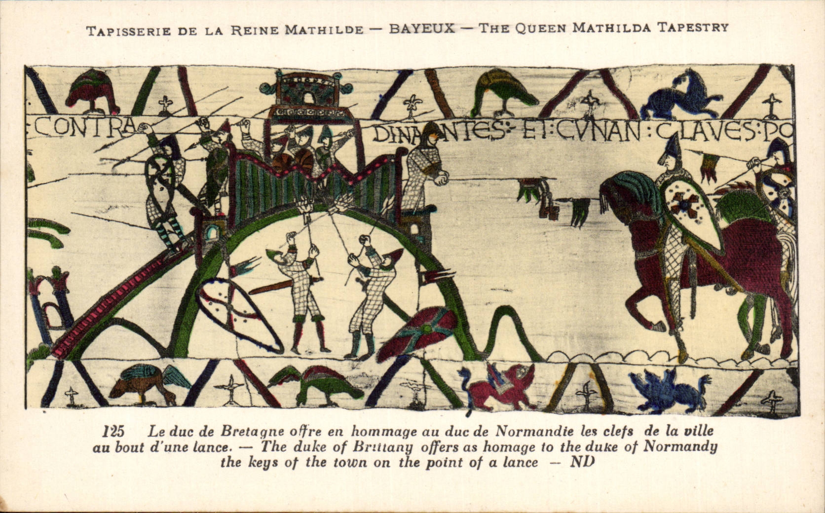 CPA Bayeux Tapisserie of the Mathilde queen the duke of Brittany offers in homage to the duke of Normandy the keys of the city