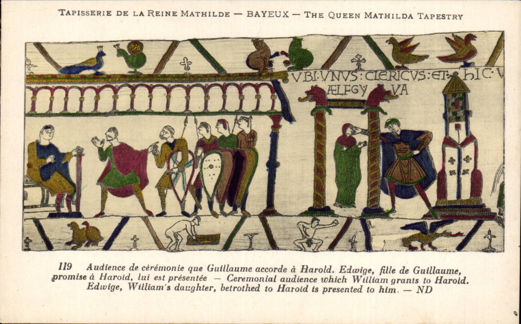 CPA Bayeux Tapisserie of the Queen Mathilde Audience ceremony that Guillaume grants has Harold