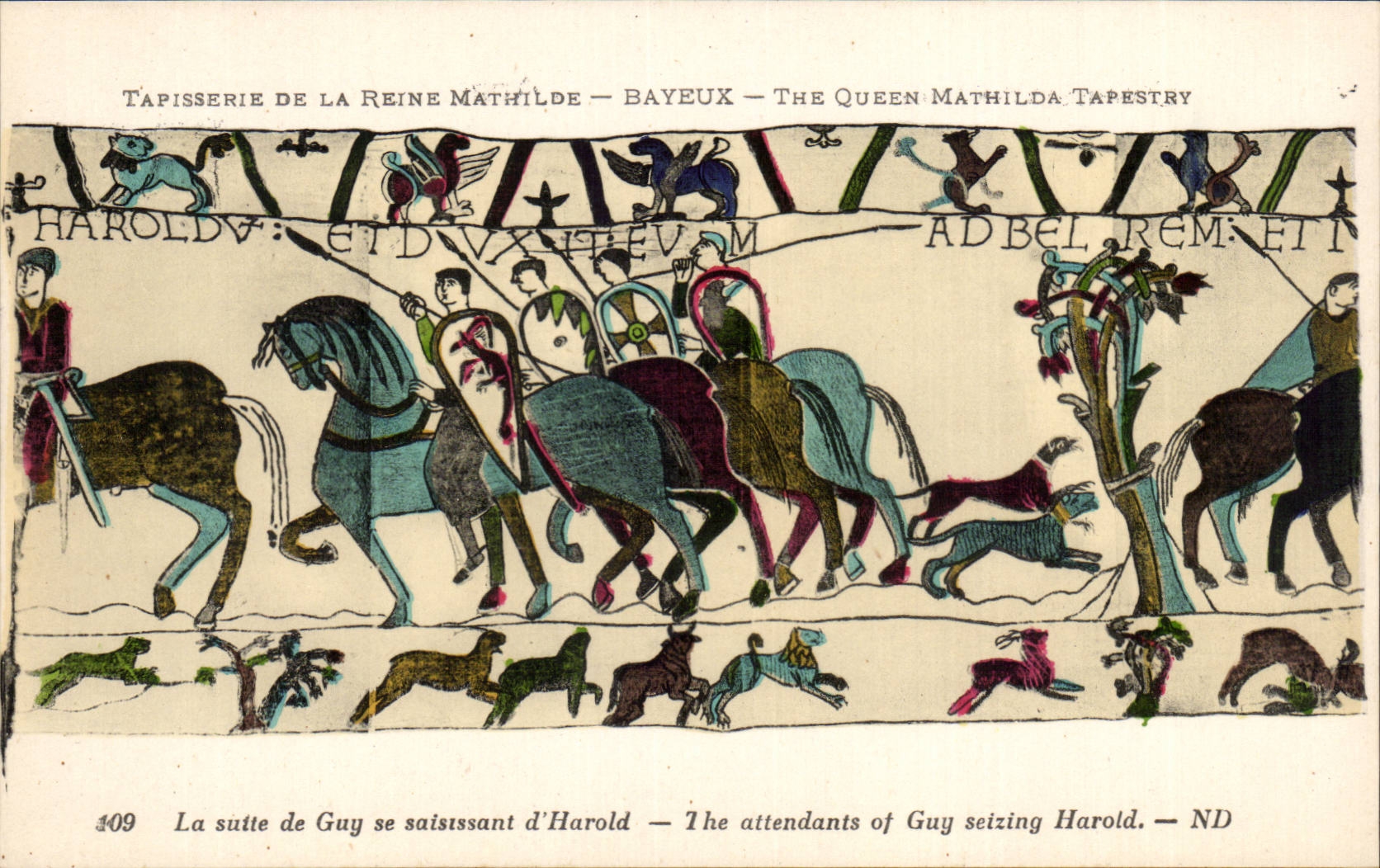 CPA Bayeux Tapestry of the Queen the continuation of Guy seizing himself of Harold