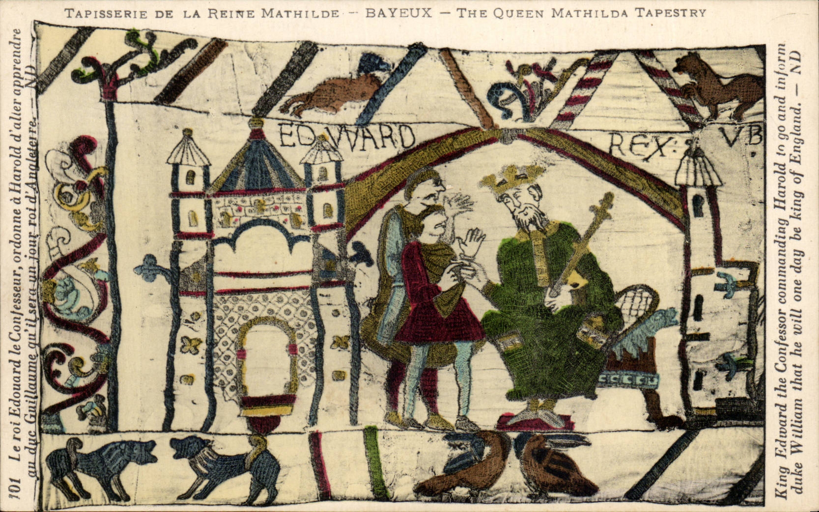 CPA Bayeux Tapisserie of the Queen king Edouard the confessor orders has Harold to learn to the duke Guillaume who it will be