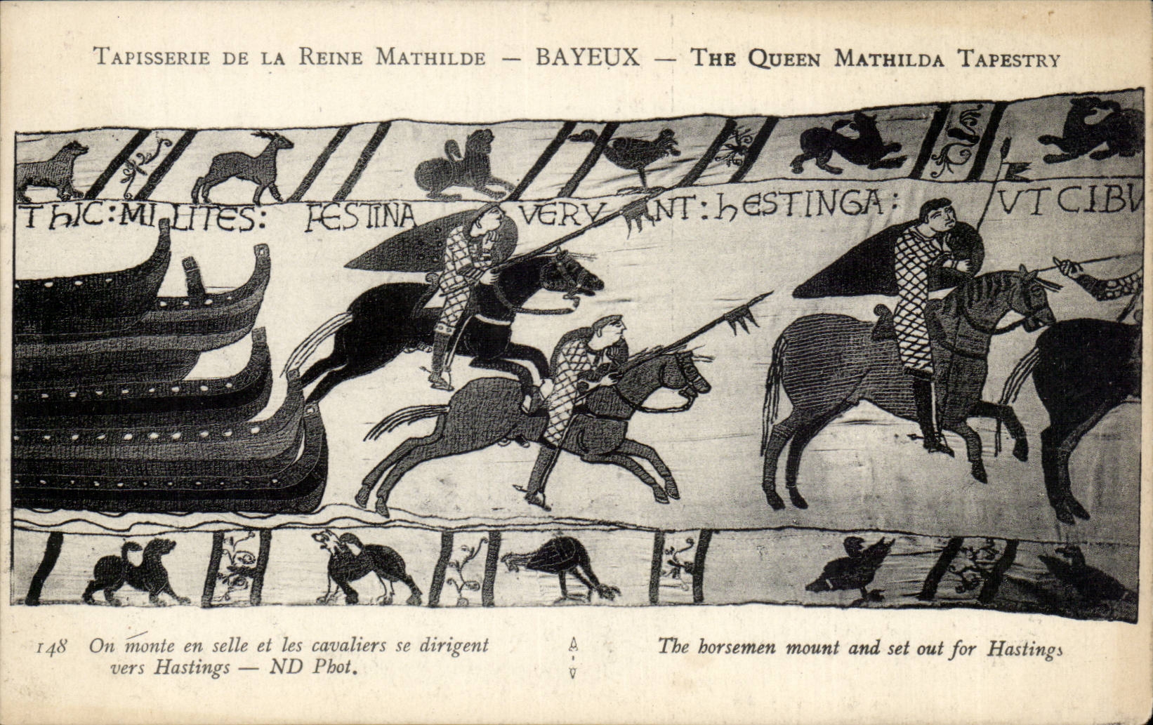 CPA Bayeux Tapisserie of the Queen One goes up in saddle and els riding moves towards Hastings