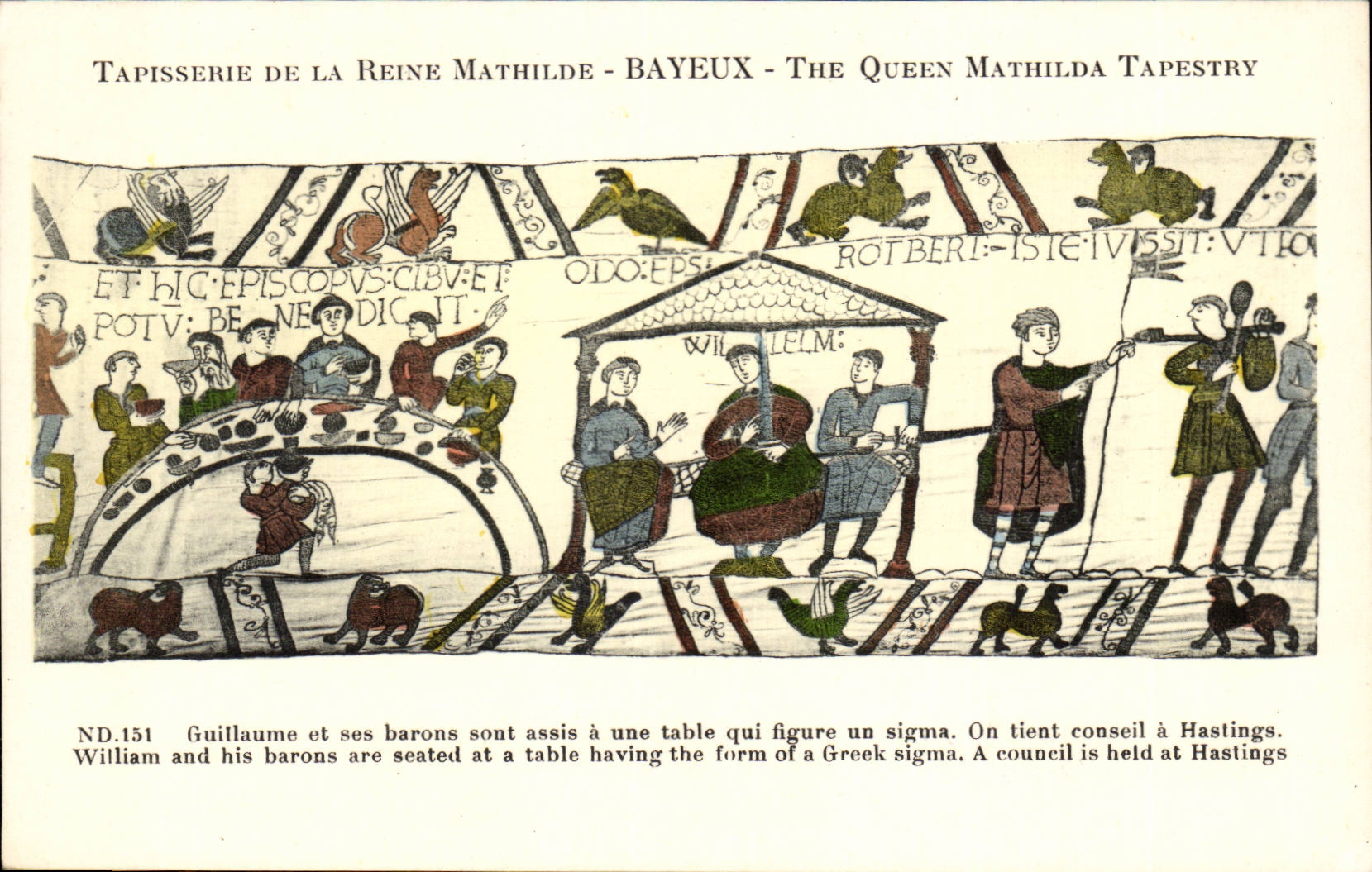 CPA Bayeux Tapestry of the Queen Mathilde Guillaume and his barons sat has a table which appears a sigma