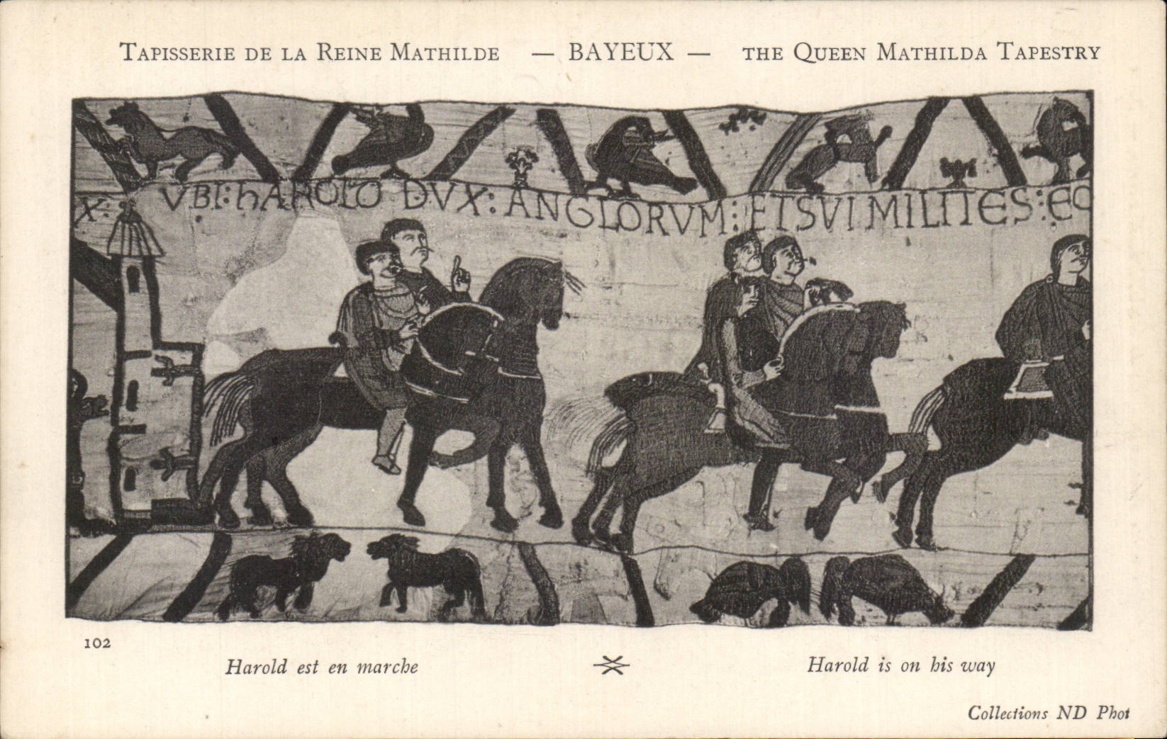 CPA Bayeux Tapisserie de Reine Mathilde Harold est en marche