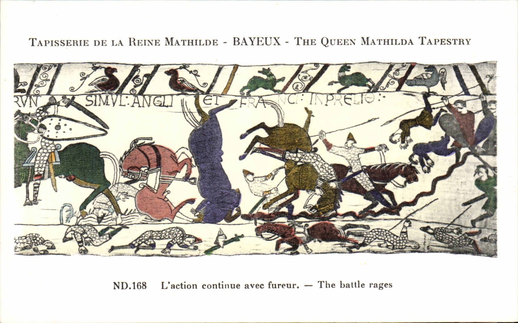 CPA Bayeux Tapisserie de Reine Mathilde L'action continue avec fureur