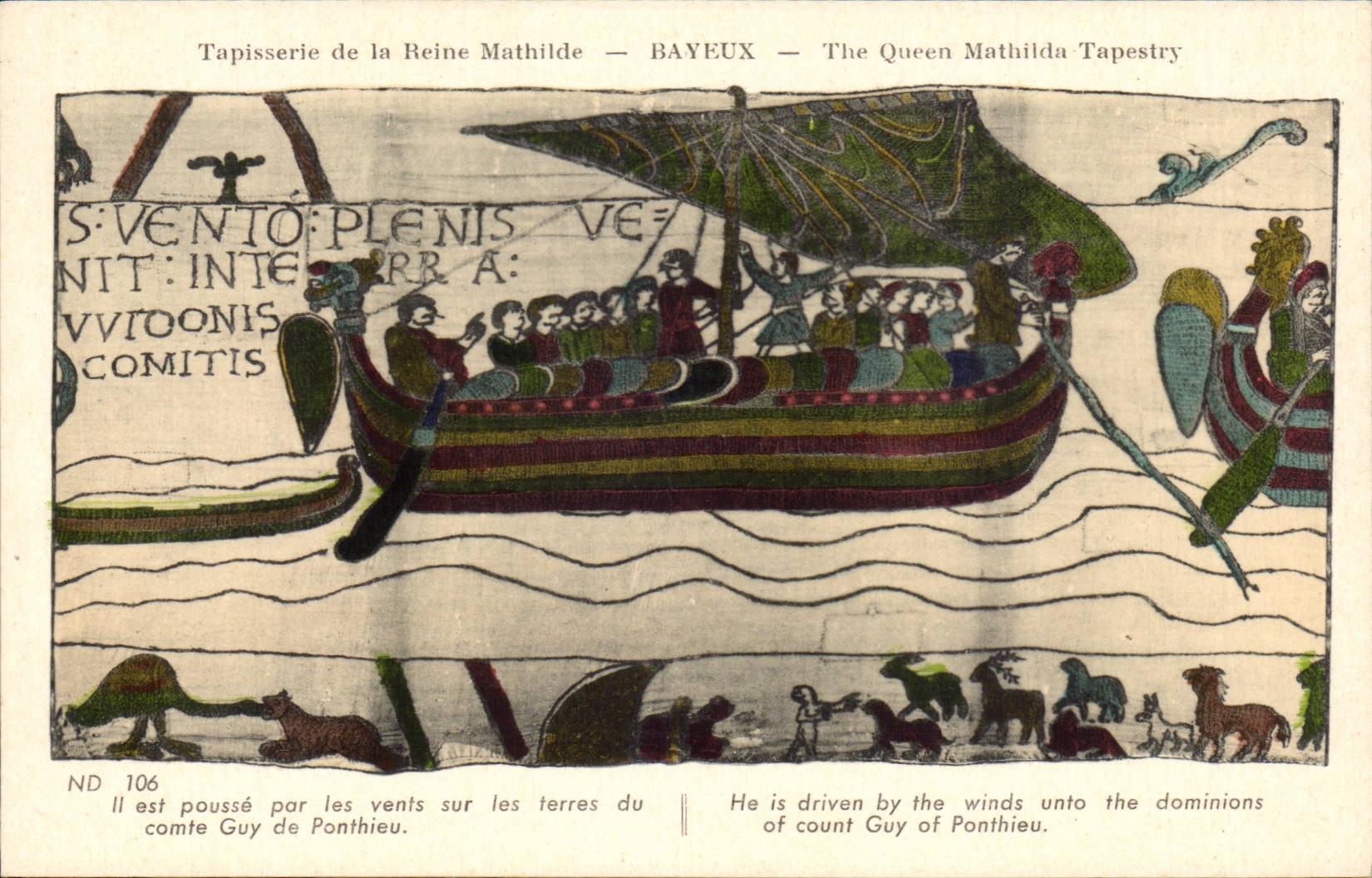 CPA Bayeux Tapisserie de Reine Mathilde Il est pousse par les vents sur les terres de Guy de Ponthieu