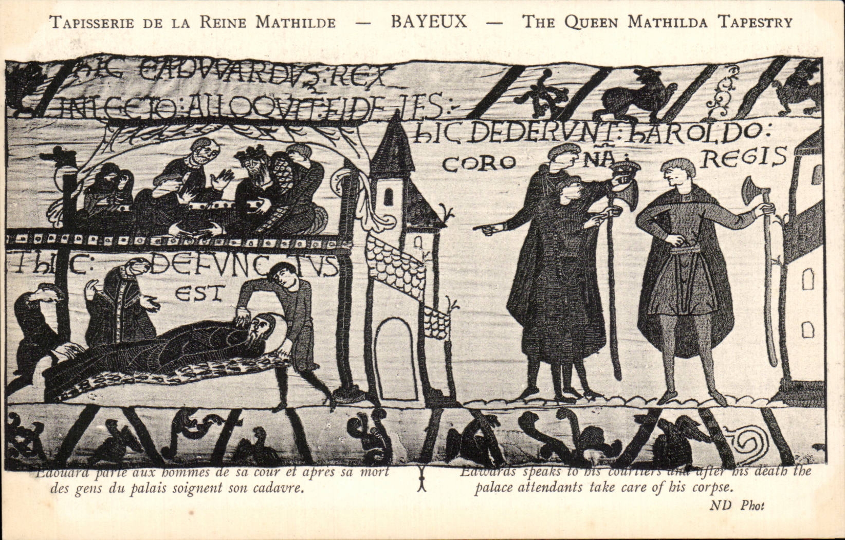 CPA Bayeux Tapisserie de Reine Mathilde Edouard parle aux hommes de sa cour et apres sa mort des gens du palais soignent