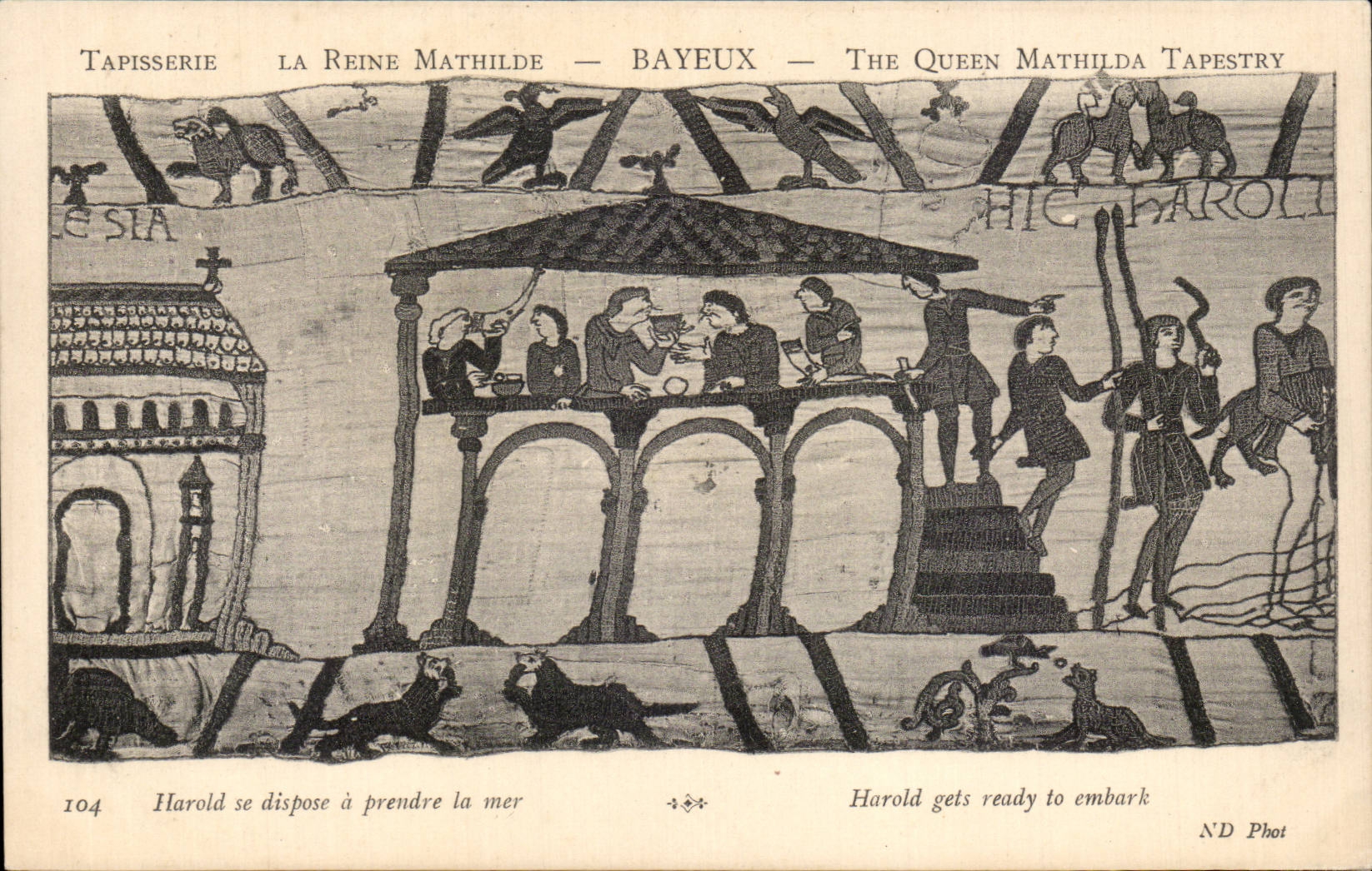 CPA Bayeux Tapisserie de Reine Mathilde Harold se dispose a prendre la mer
