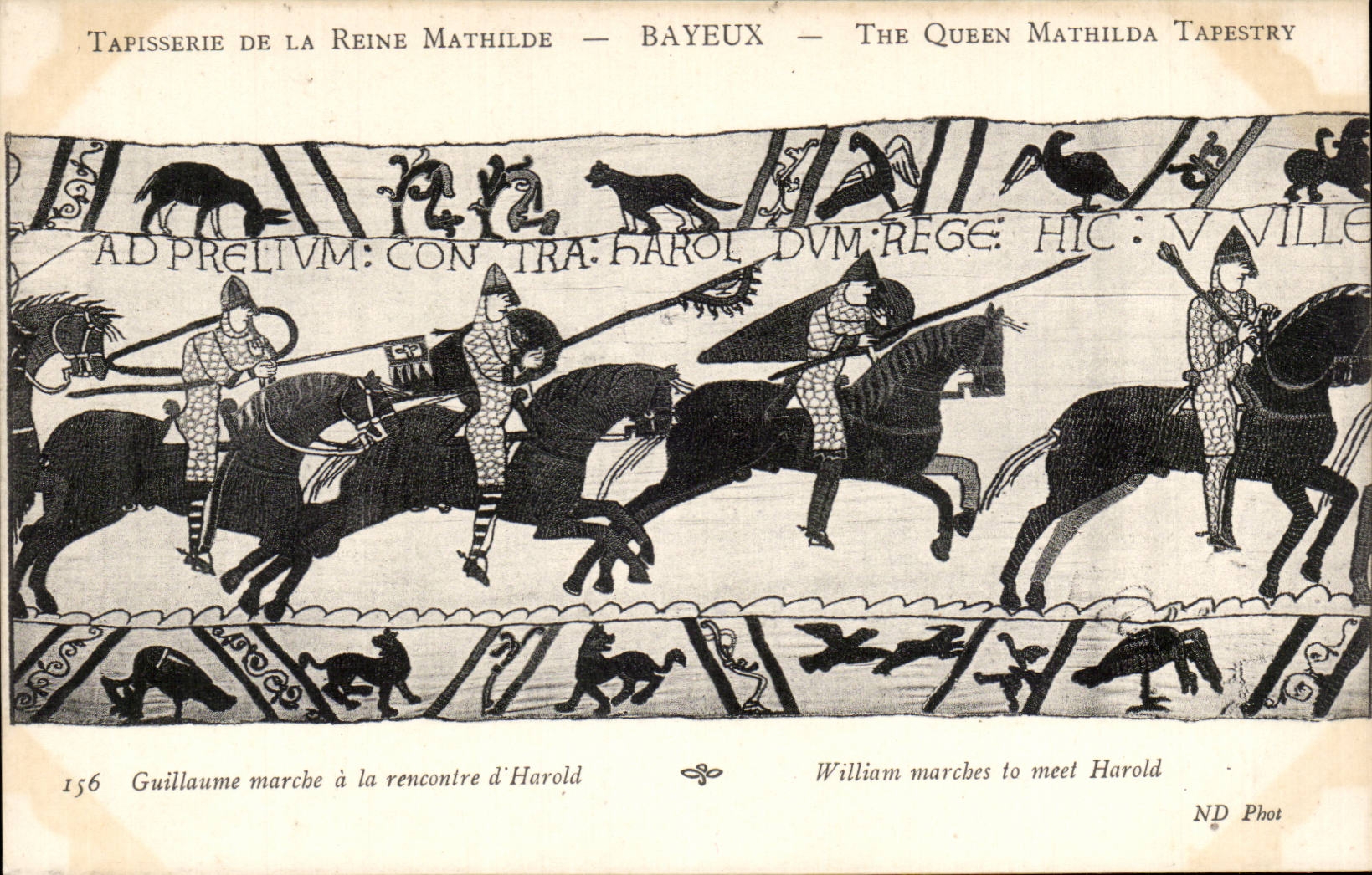 CPA Bayeux Tapisserie de Reine Mathilde Guillaume marche a la rencontre d'Harold