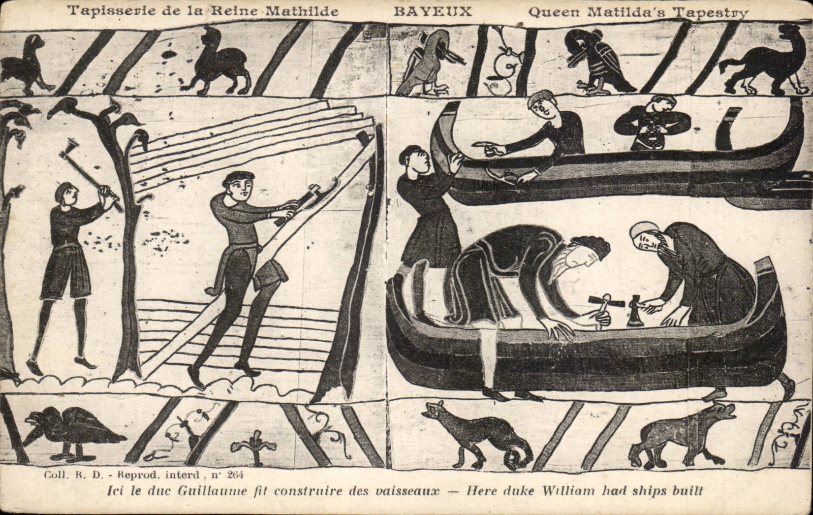 CPA Bayeux Tapisserie de la reine Mathilde Ici le duc Guillaume fit construire des vaisseaux