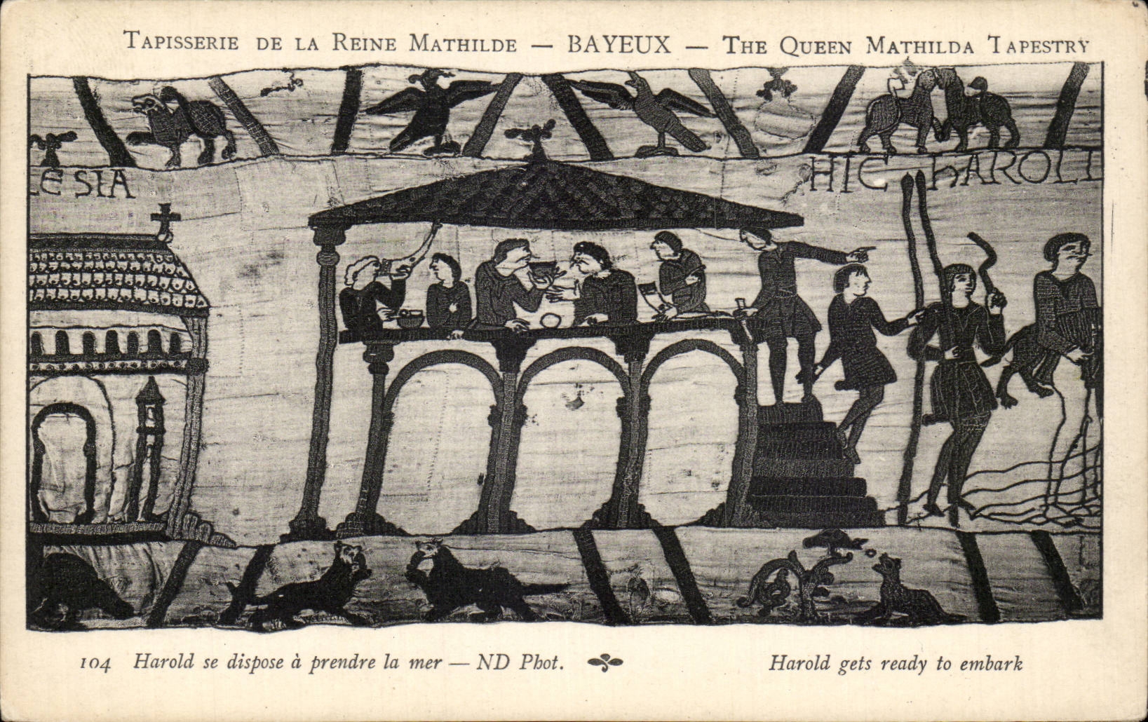 CPA Bayeux Tapisserie de la reine Mathilde Harold se dispose a prendre la mer
