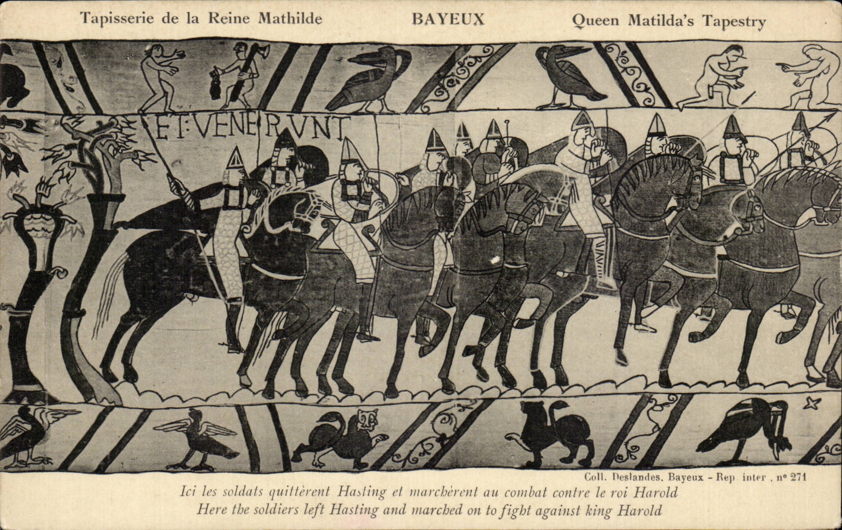 CPA Bayeux Tapisserie de la reine Mathilde Ici les soldats quitterent Hastings et marcherent au combat contre Harold