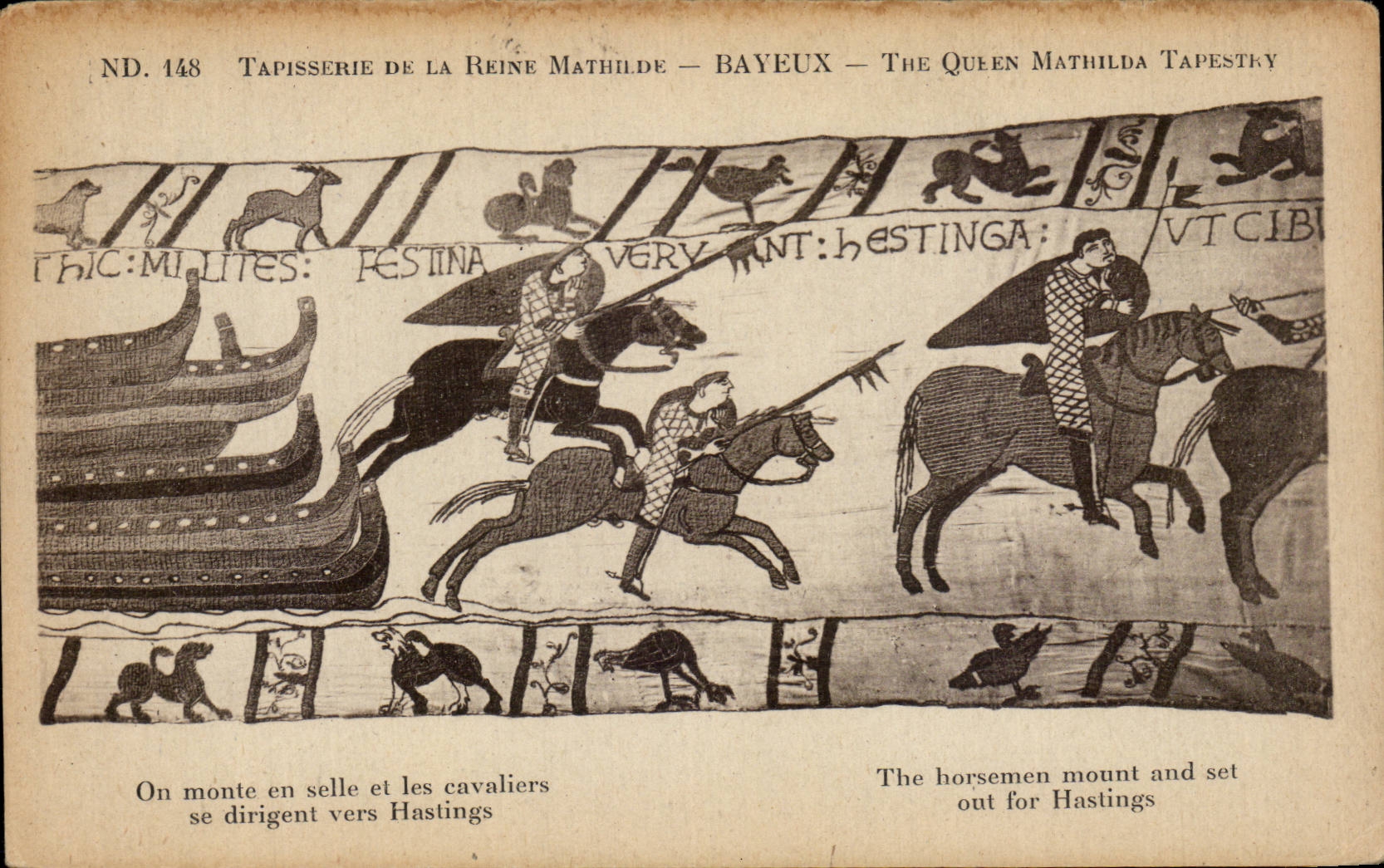 CPA Bayeux Tapisserie de la reine Mathilde On monte en selle et les cavaliers se dirigent vers Hastings