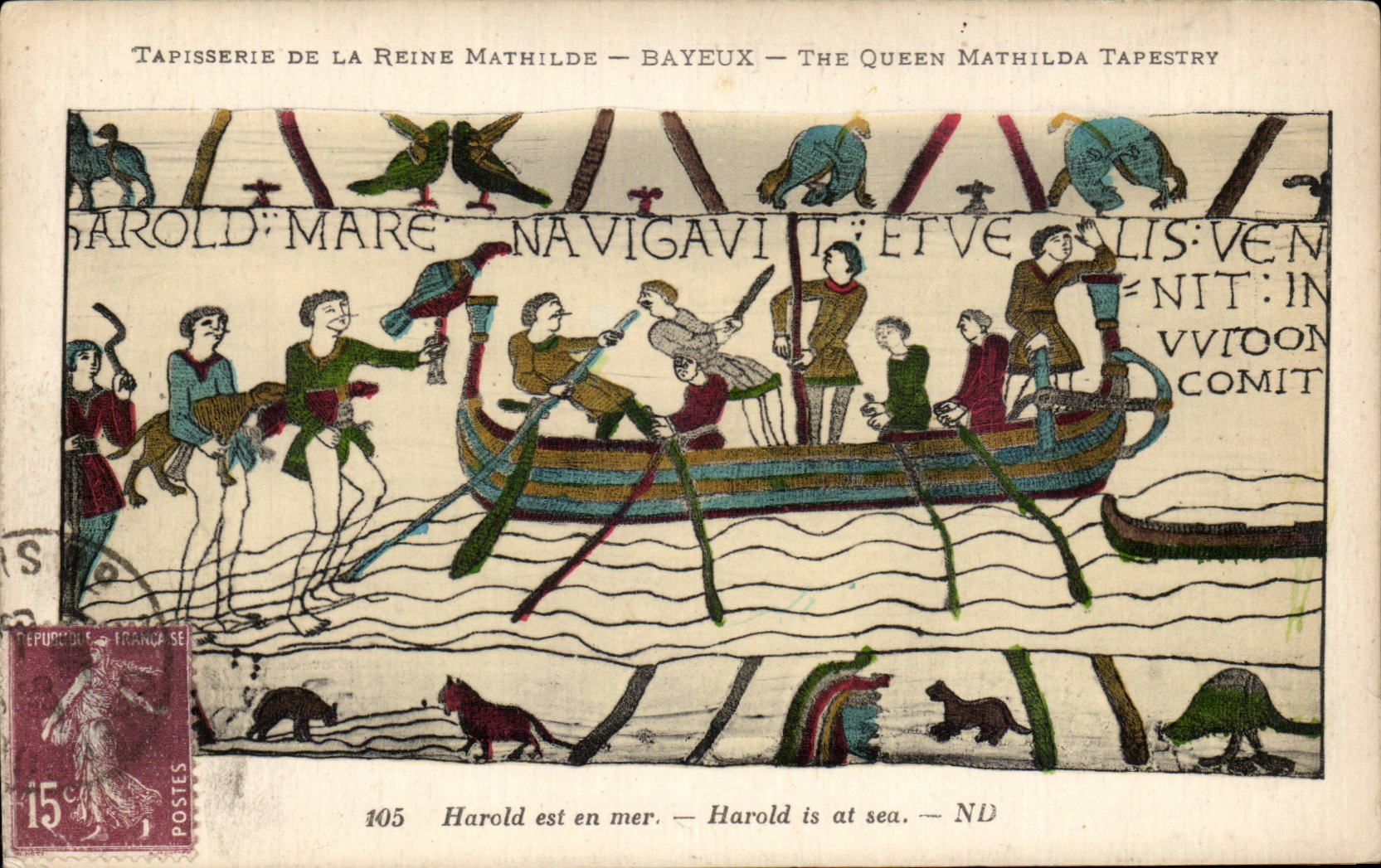 CPA Bayeux Tapisserie de la reine Mathilde Harold est en mer