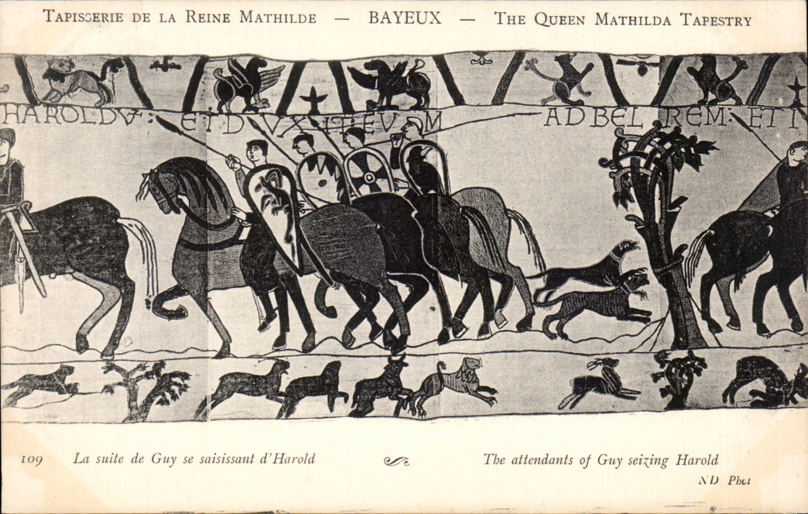 CPA Bayeux Tapisserie de la reine Mathilde La suite de Guy se saisissant d'Harold