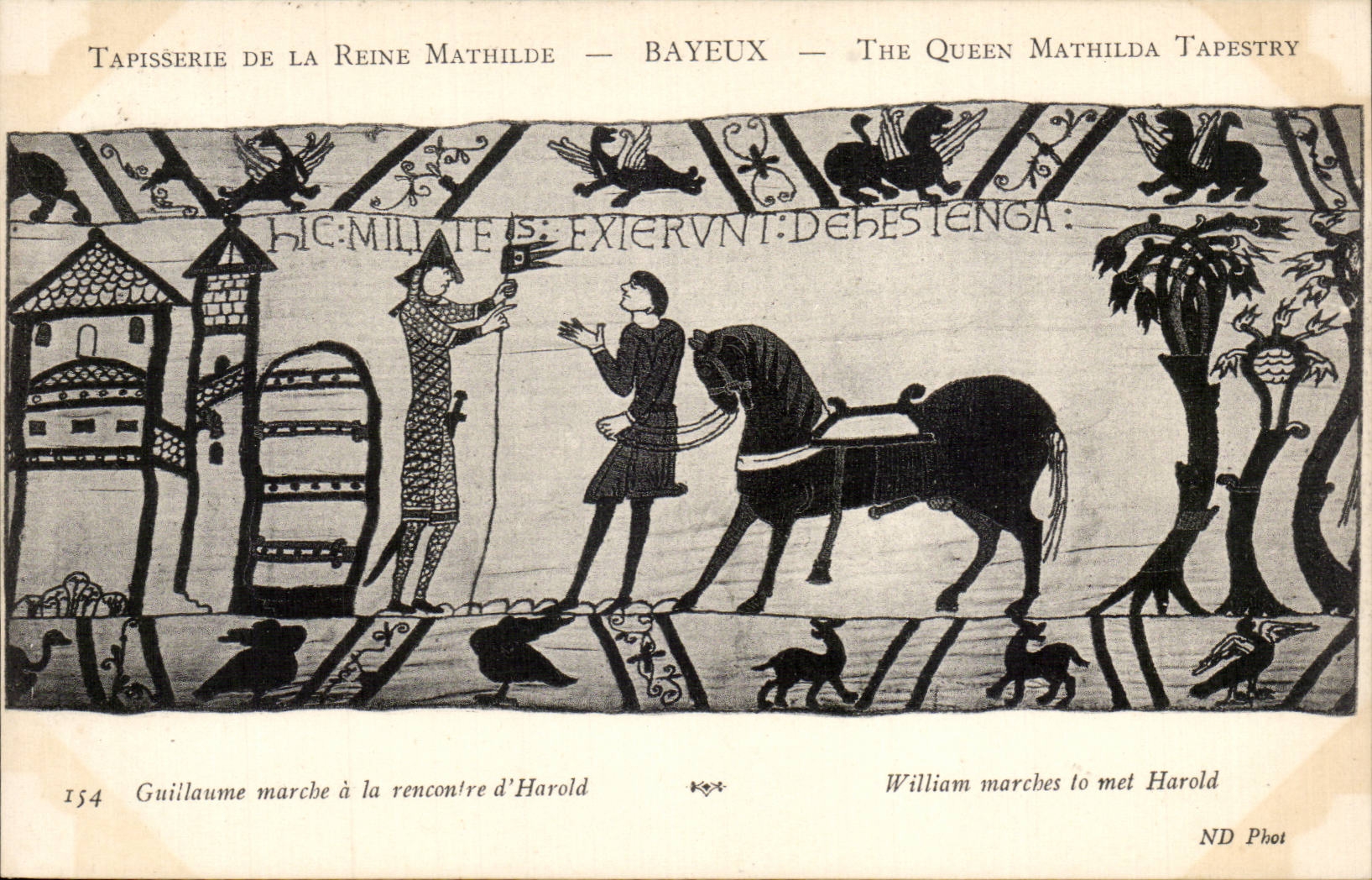 CPA Bayeux Tapisserie de la reine Mathilde Guillaume marche a la rencontre d'Harold