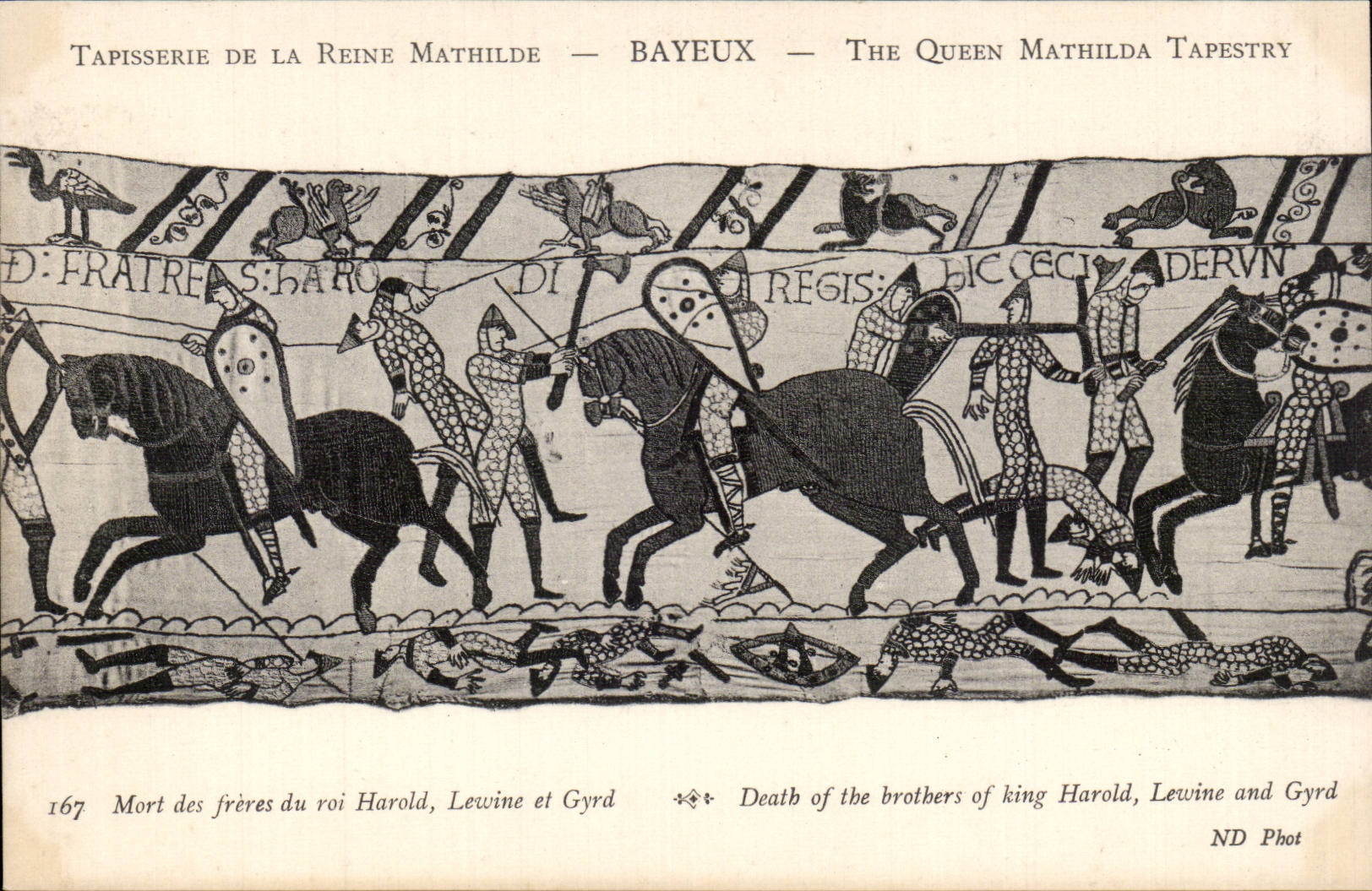 CPA Bayeux Tapisserie de la reine Mathilde Morte des freres du roi Harold Lewine et Gyrd