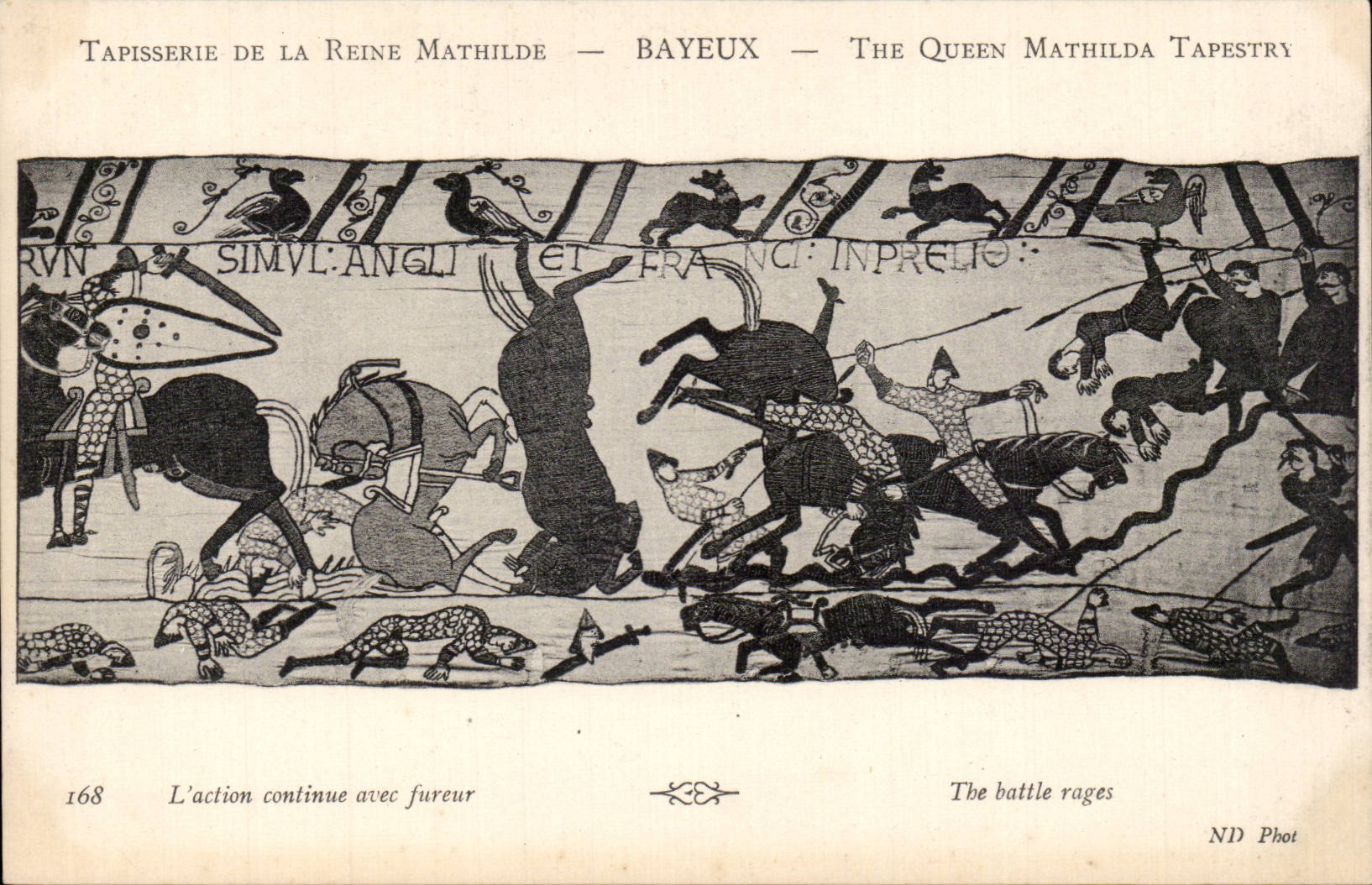CPA Bayeux Tapisserie de la reine Mathilde L'action continue avec fureur