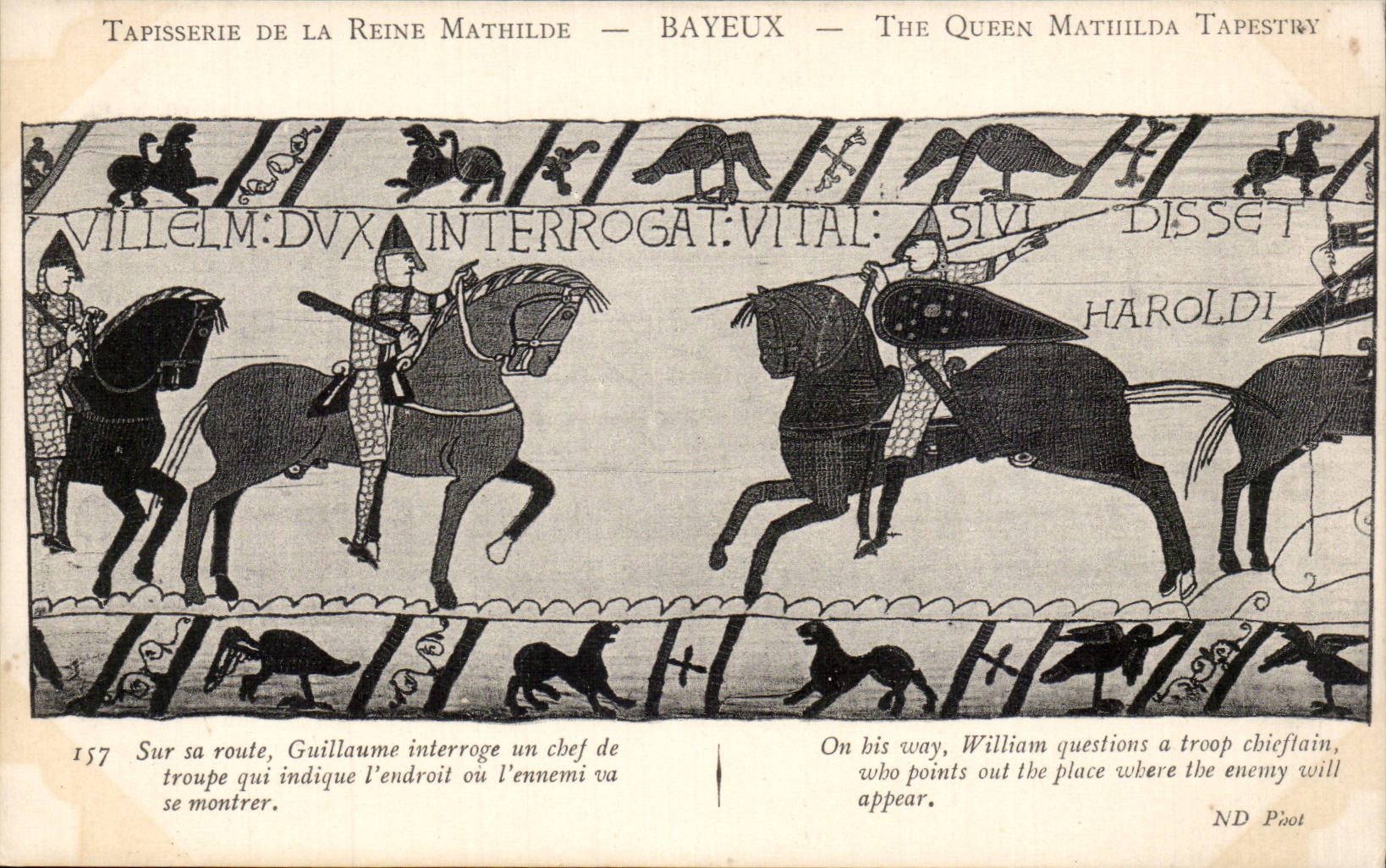 CPA Bayeux Tapisserie de la reine Mathilde Sur la route Guillaume interroge un chef de troupe qui indique l'endroit