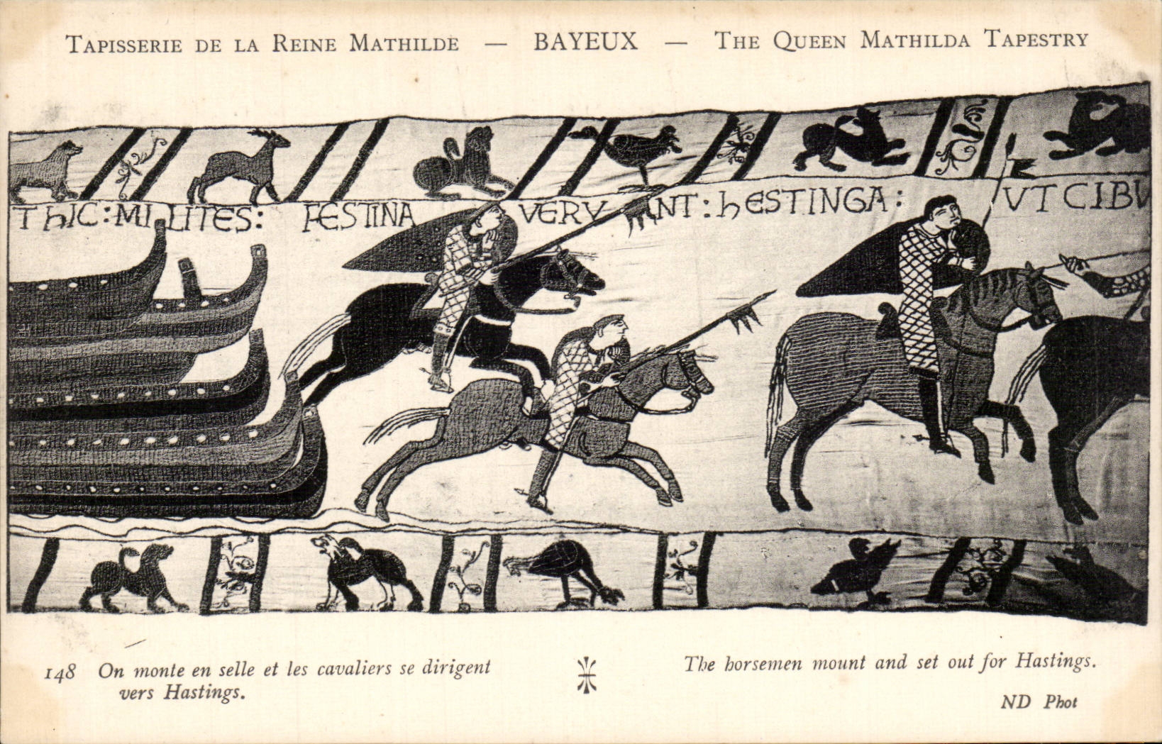 CPA Bayeux Tapisserie de la reine Mathilde On monte en selle et les cavaliers se dirigent vers Hastings