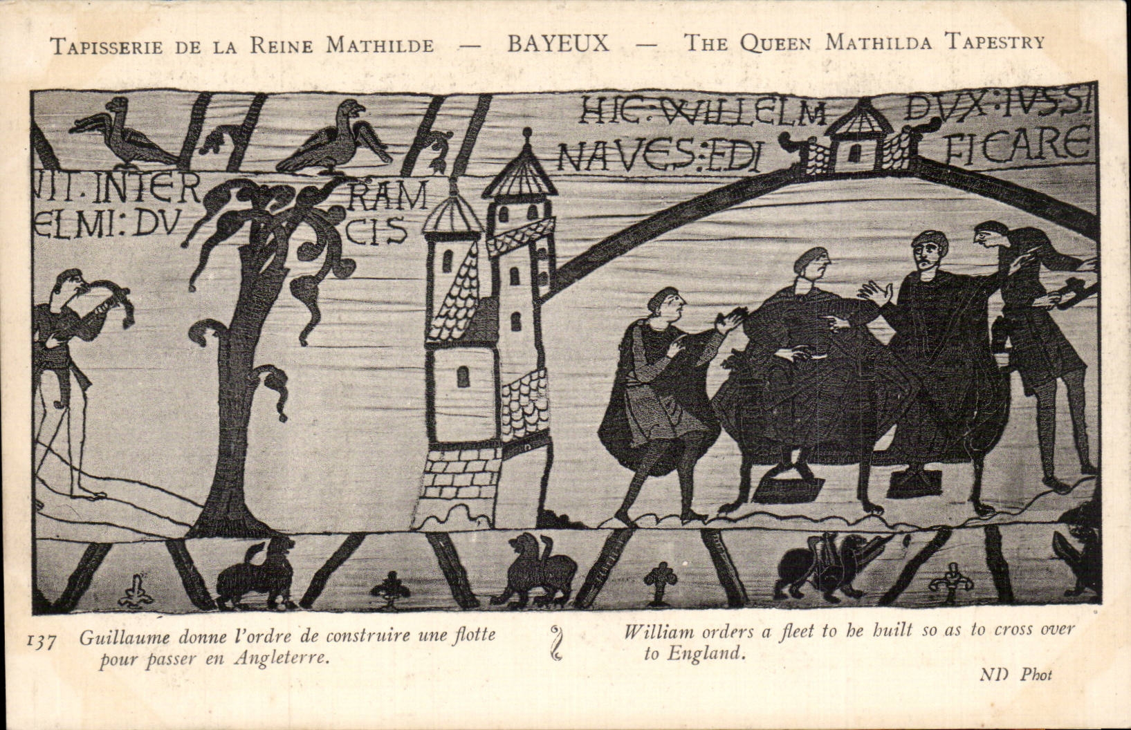 CPA Bayeux Tapisserie de la reine Mathilde Guillaume donne l'ordre de construire une flotte pour passer en Angleterre
