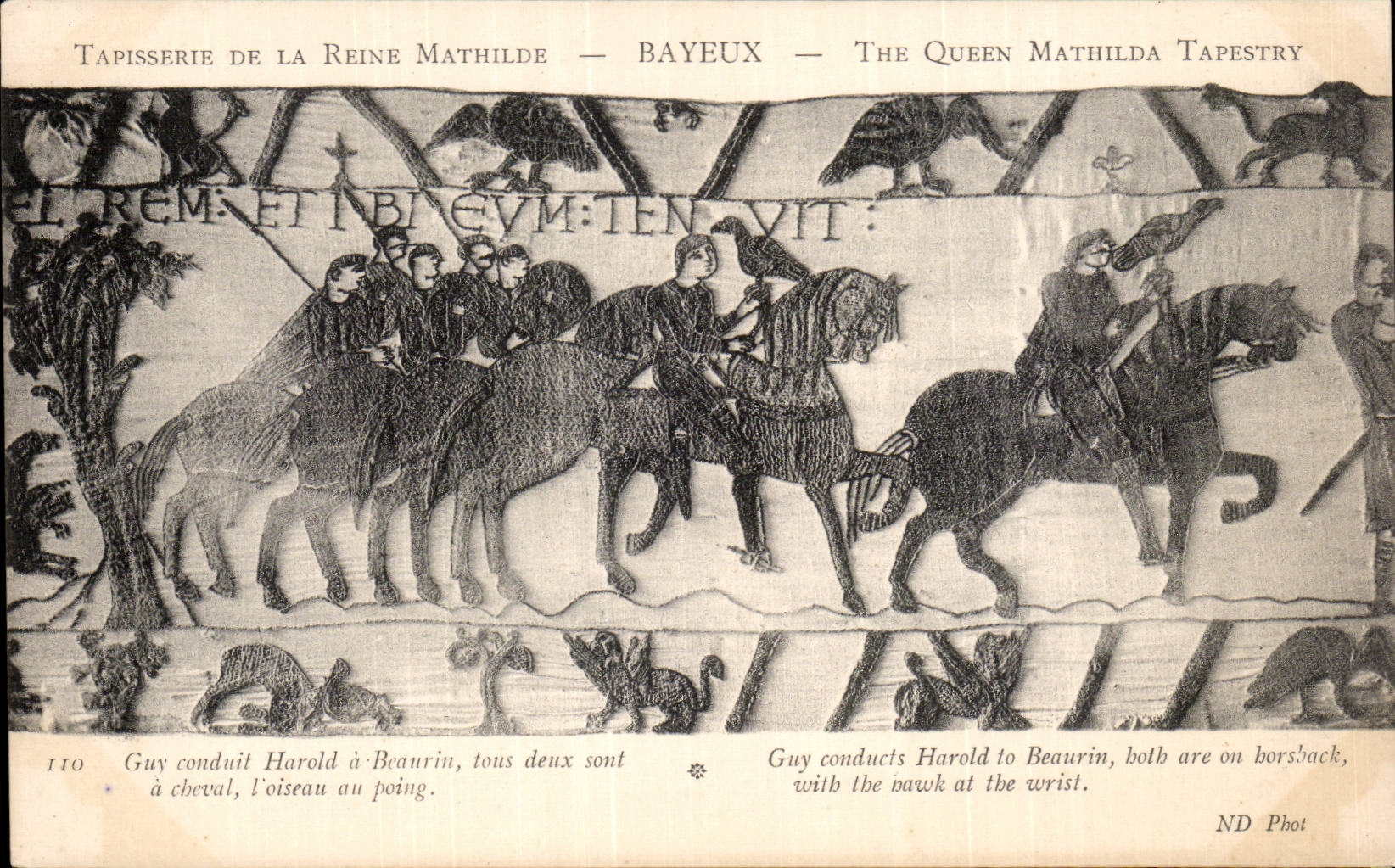CPA Bayeux Tapisserie of the Queen Mathilde Guy leads Harold has Beaurin both are has horse