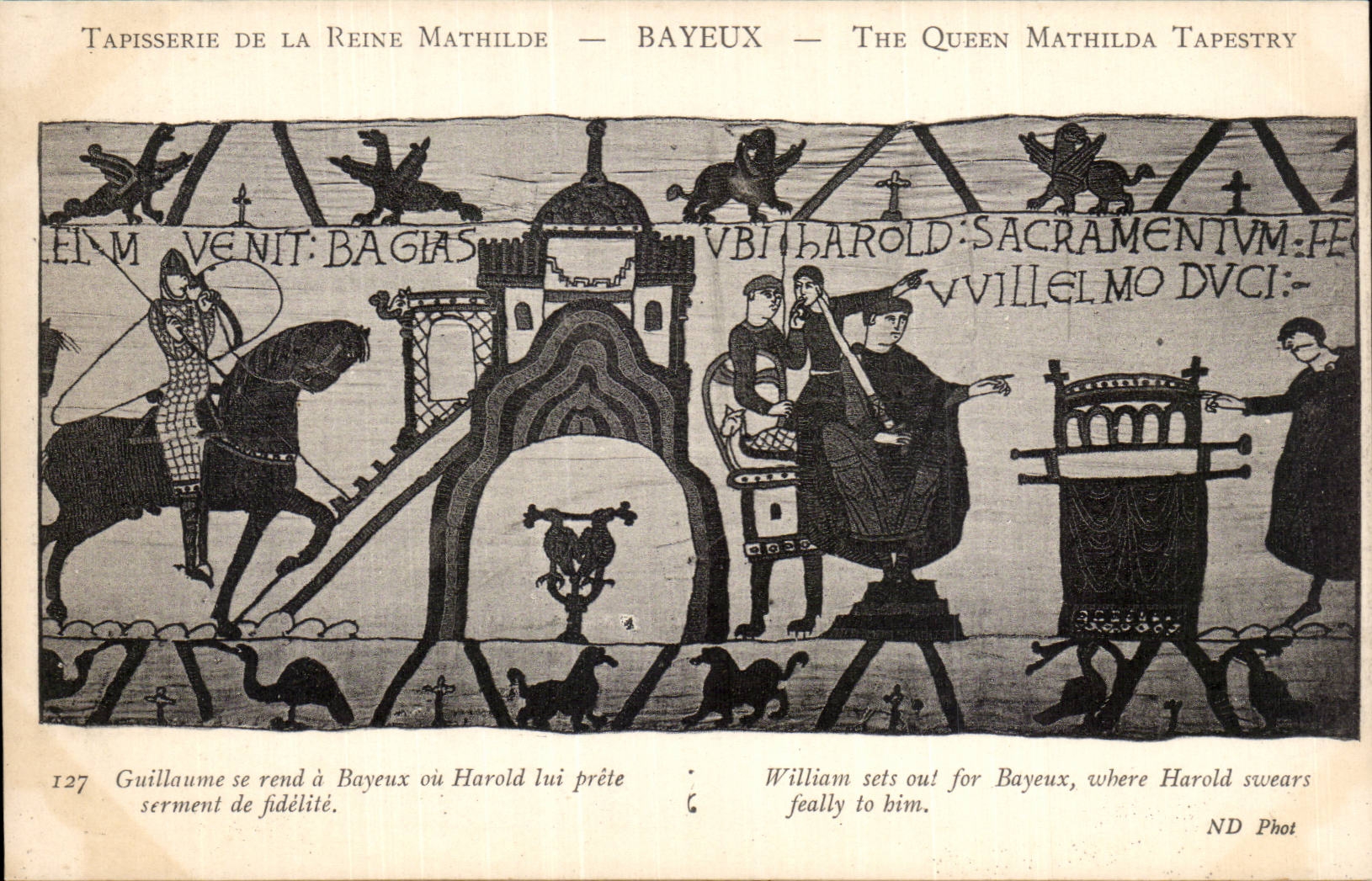 CPA Bayeux Tapisserie of the Queen Mathilde Guillaume goes has Bayeux or Harold lends oath of fidelity to him