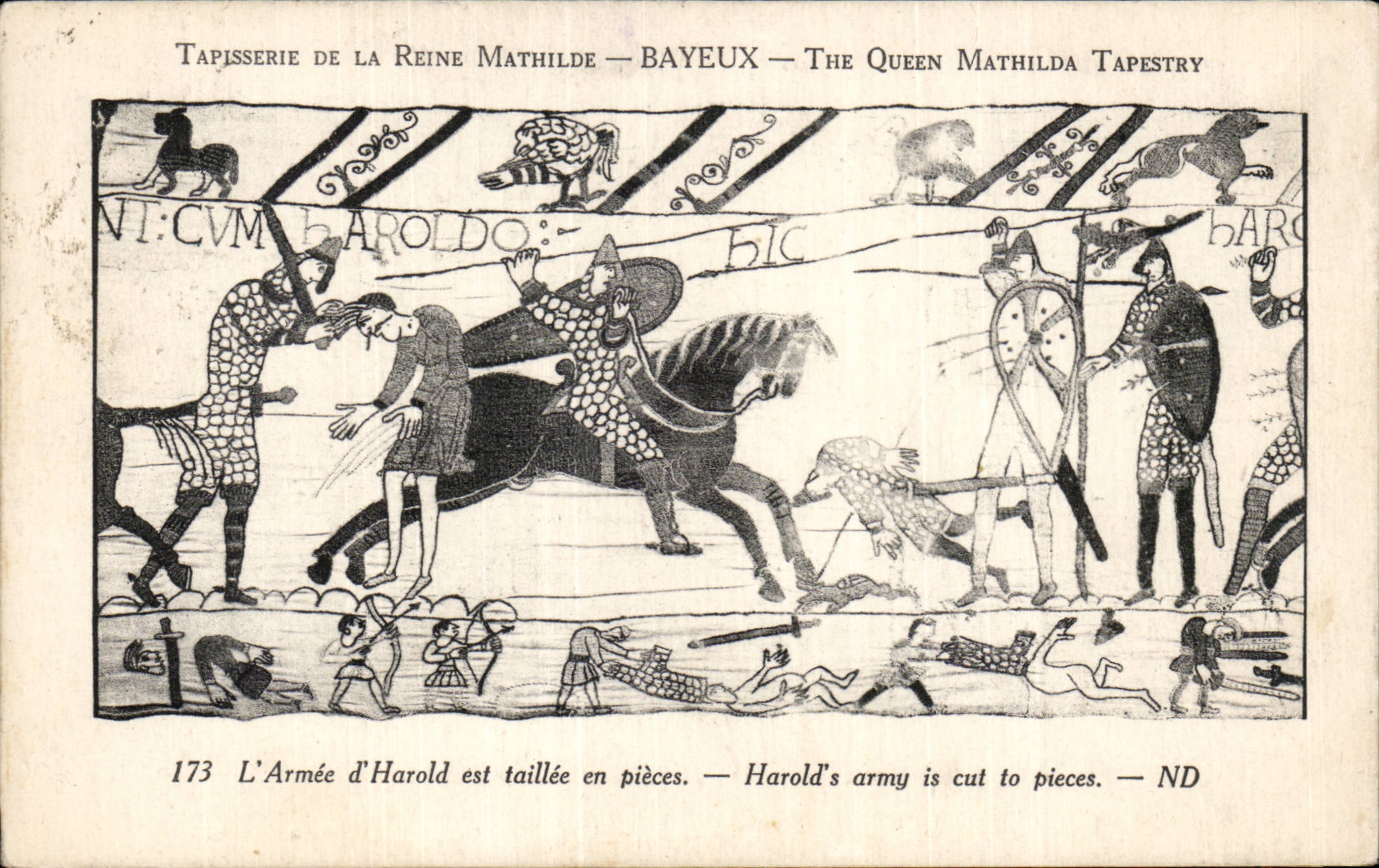CPA Bayeux Tapisserie of the Mathilde Queen the army of Harold is taillee in parts