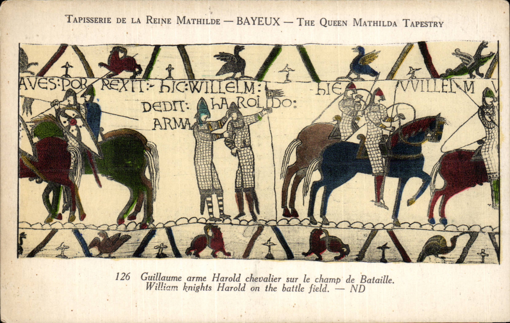 CPA Bayeux Tapisserie of the Queen Mathilde Guillaume arms Harold knight on the battle field