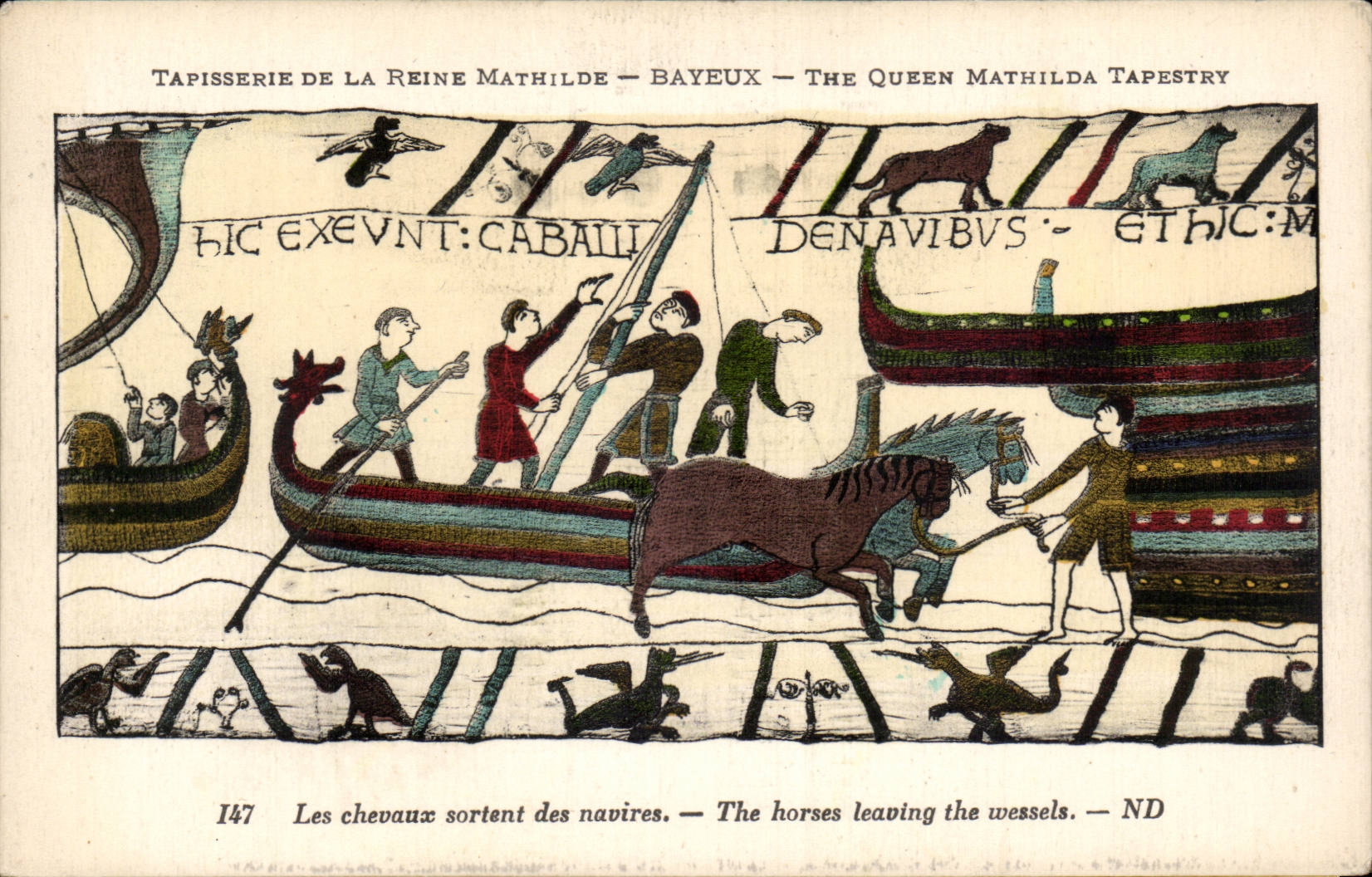 CPA Bayeux Tapisserie of the Mathilde Queen the horses leave the ships