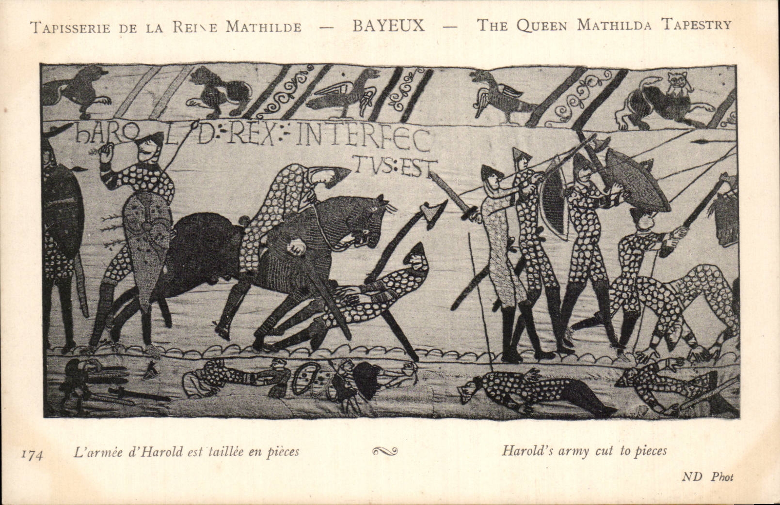 CPA Bayeux Tapisserie of the Mathilde Queen the army of Harold is taillee in parts