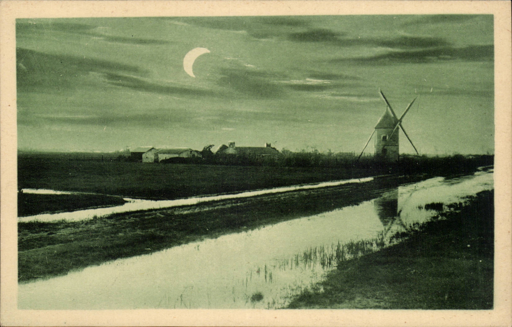 CPA das Vendee Maraichine die Windmuhle mit der Mondschein Windmuhle