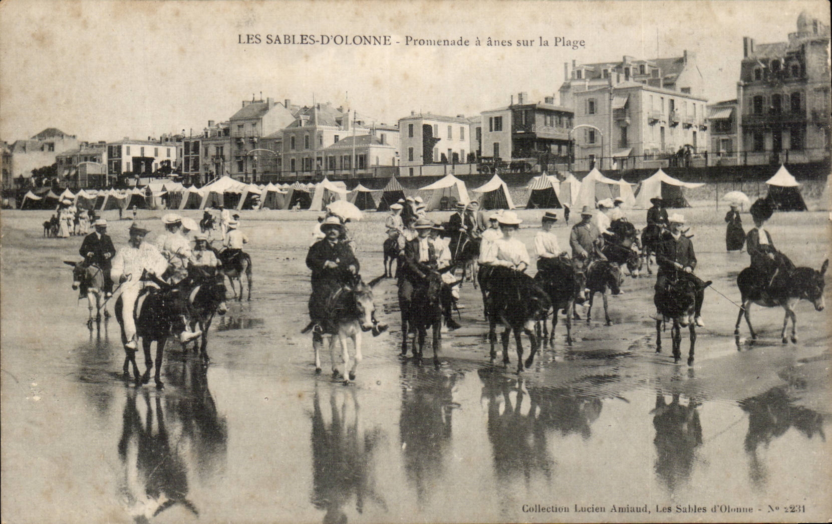 CPA Sande der olonne Promenade hat Esel auf dem Strandesel