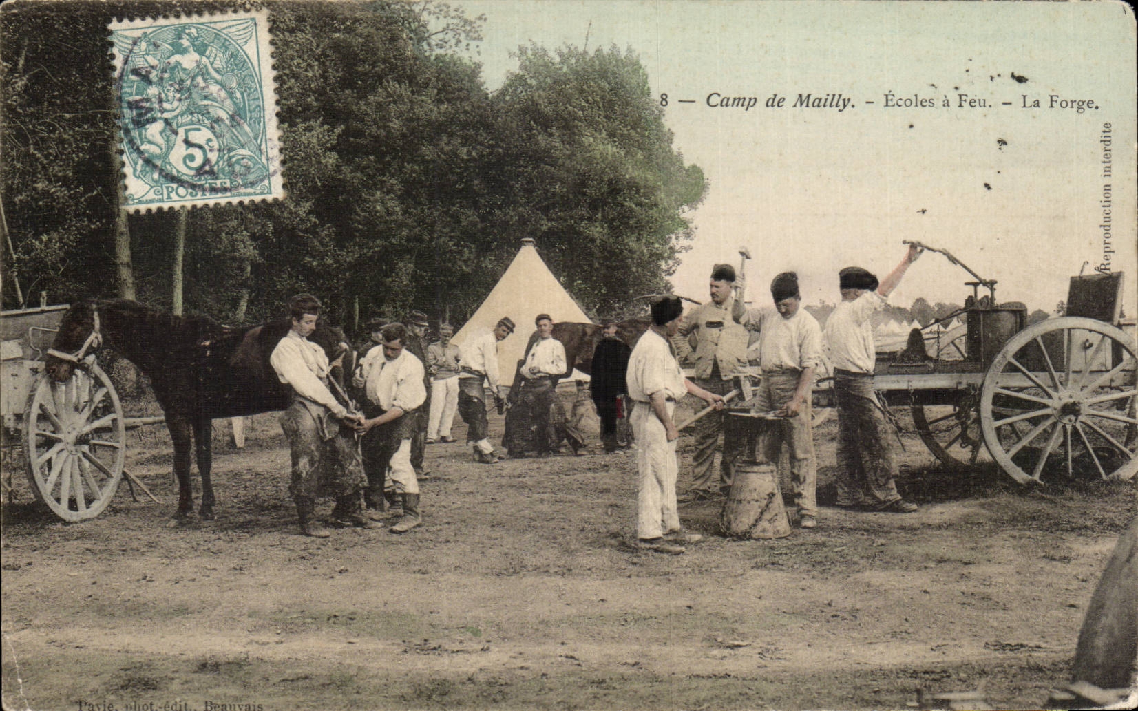 CPA Militaria Camp of Mailly Ecoles has fire the Forgeron forging mill