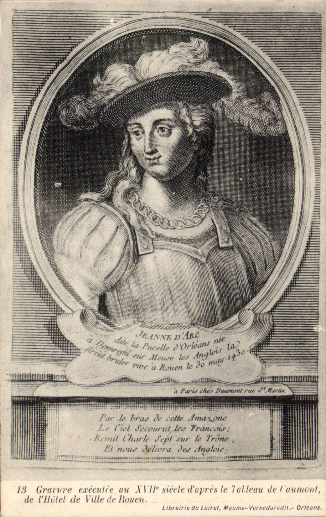CPA Orleans Engraving of Jeanne of arc according to the table of Caumont of the town hall of Rouen