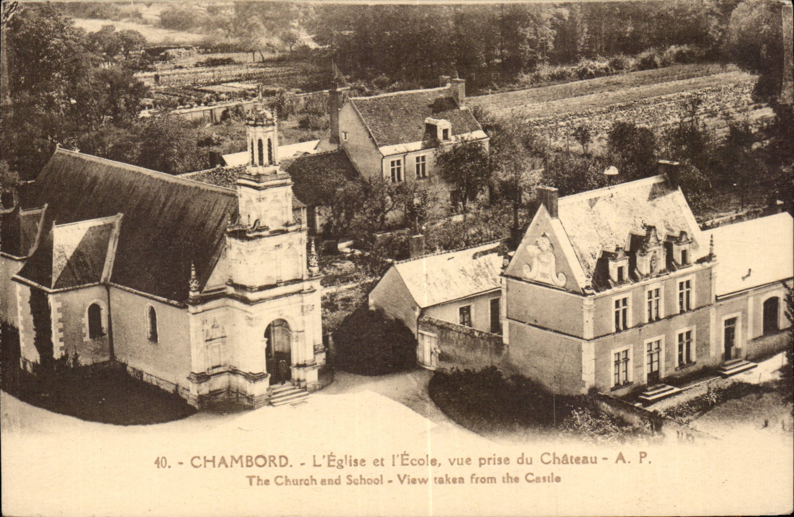 CPA Chambord L'eglise et l'ecole Vue prise du chateau