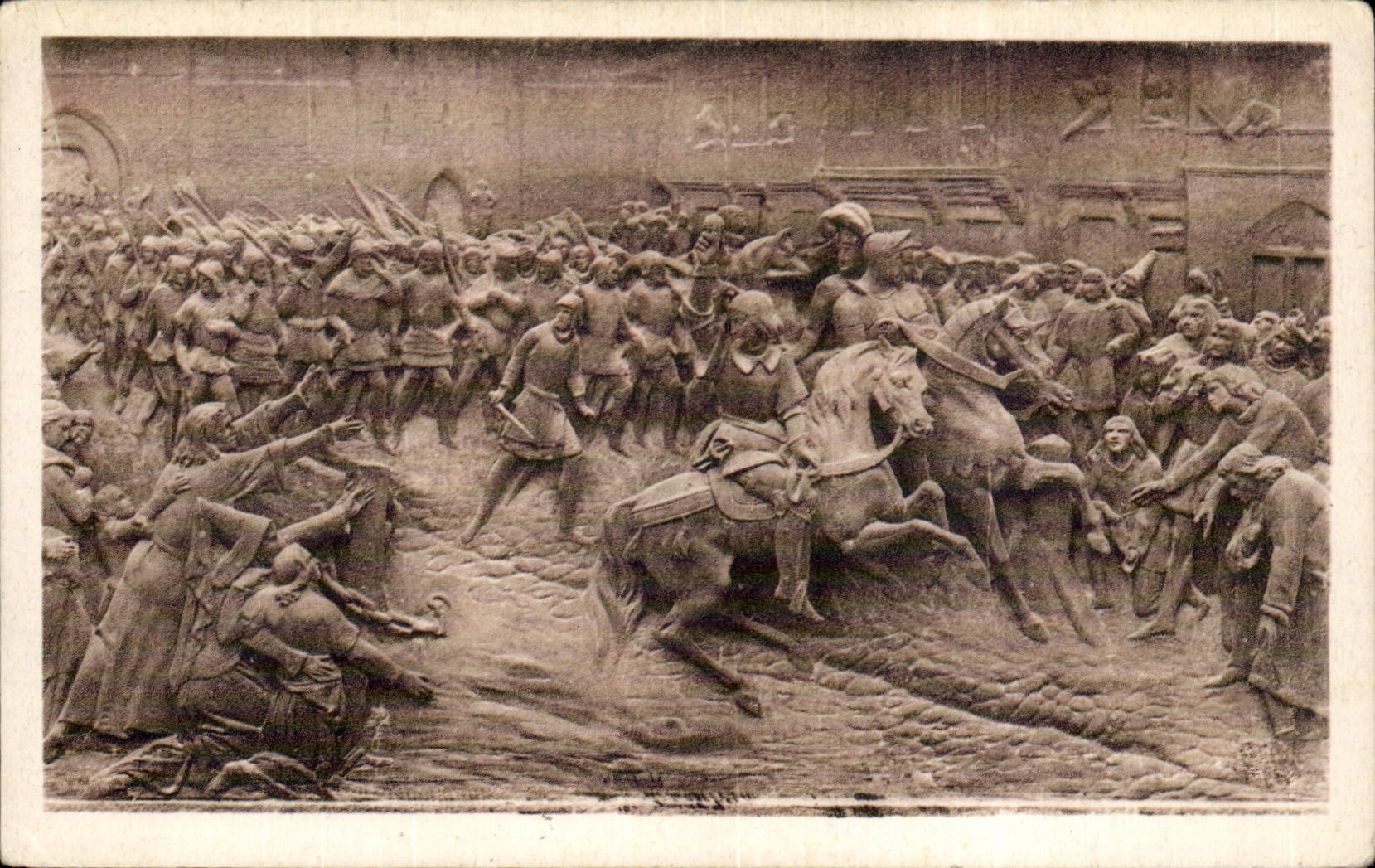 CPA Orleans Bas relief of Statue of Jeanne of arc Place of Martroi Lord sent to me to help the good city